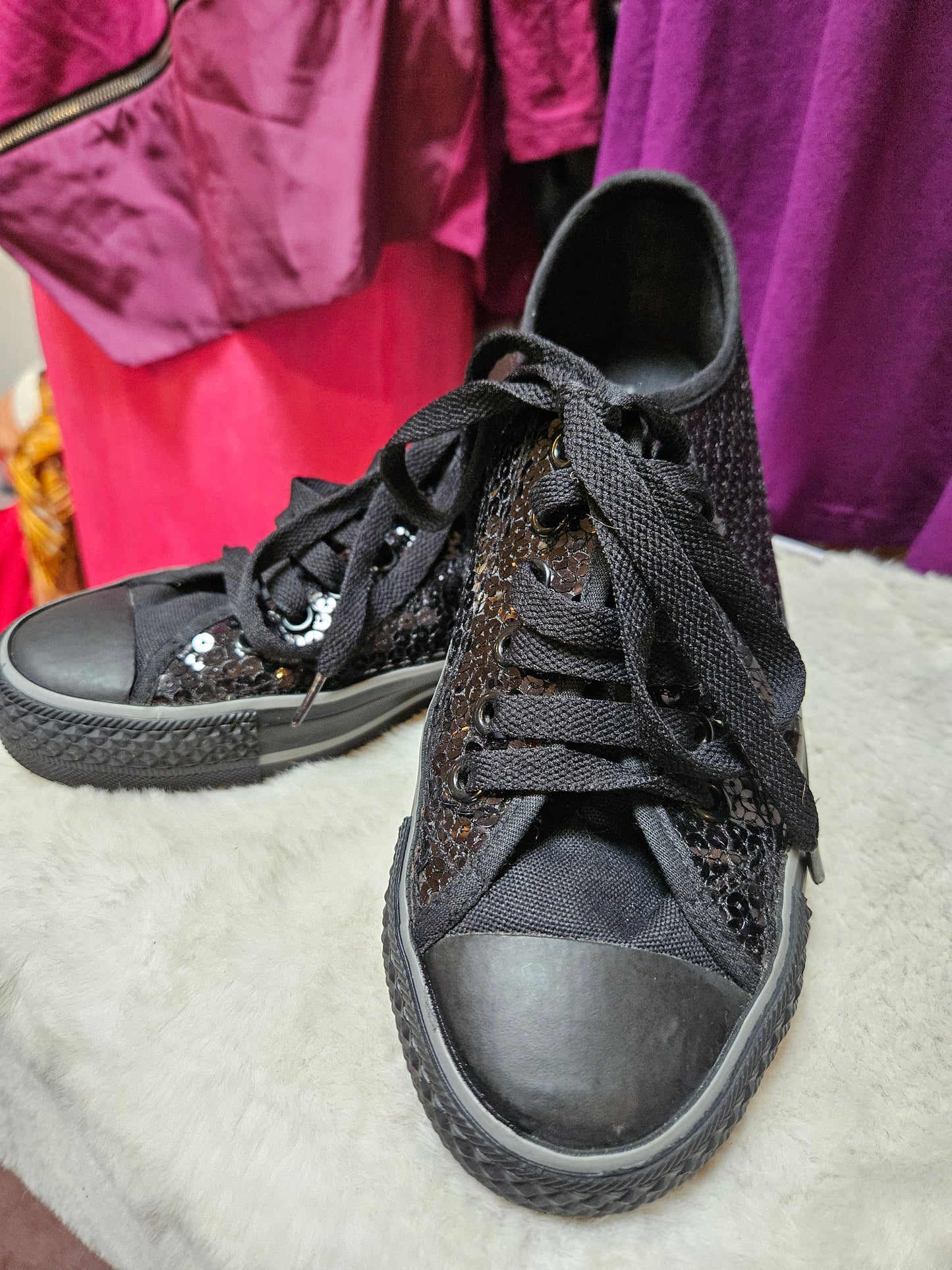 M&S, black sequins runners, like new, size 3