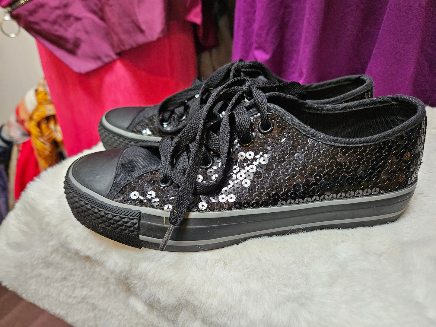 M&S, black sequins runners, like new, size 3