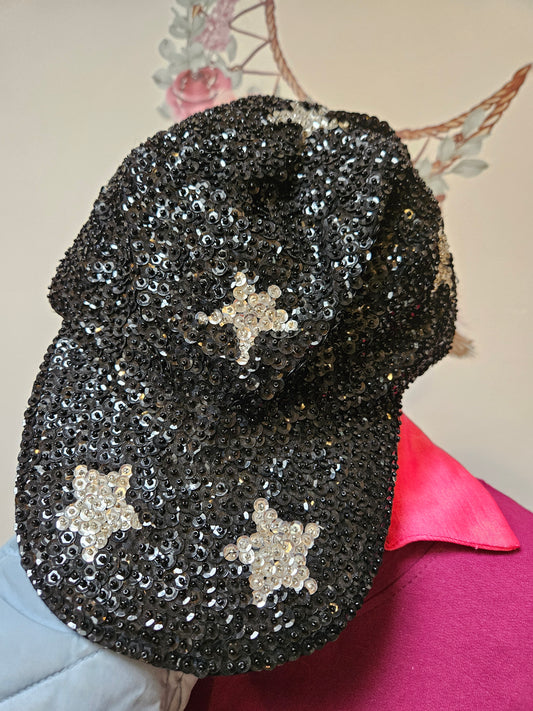 Black sequins cap, silver stars