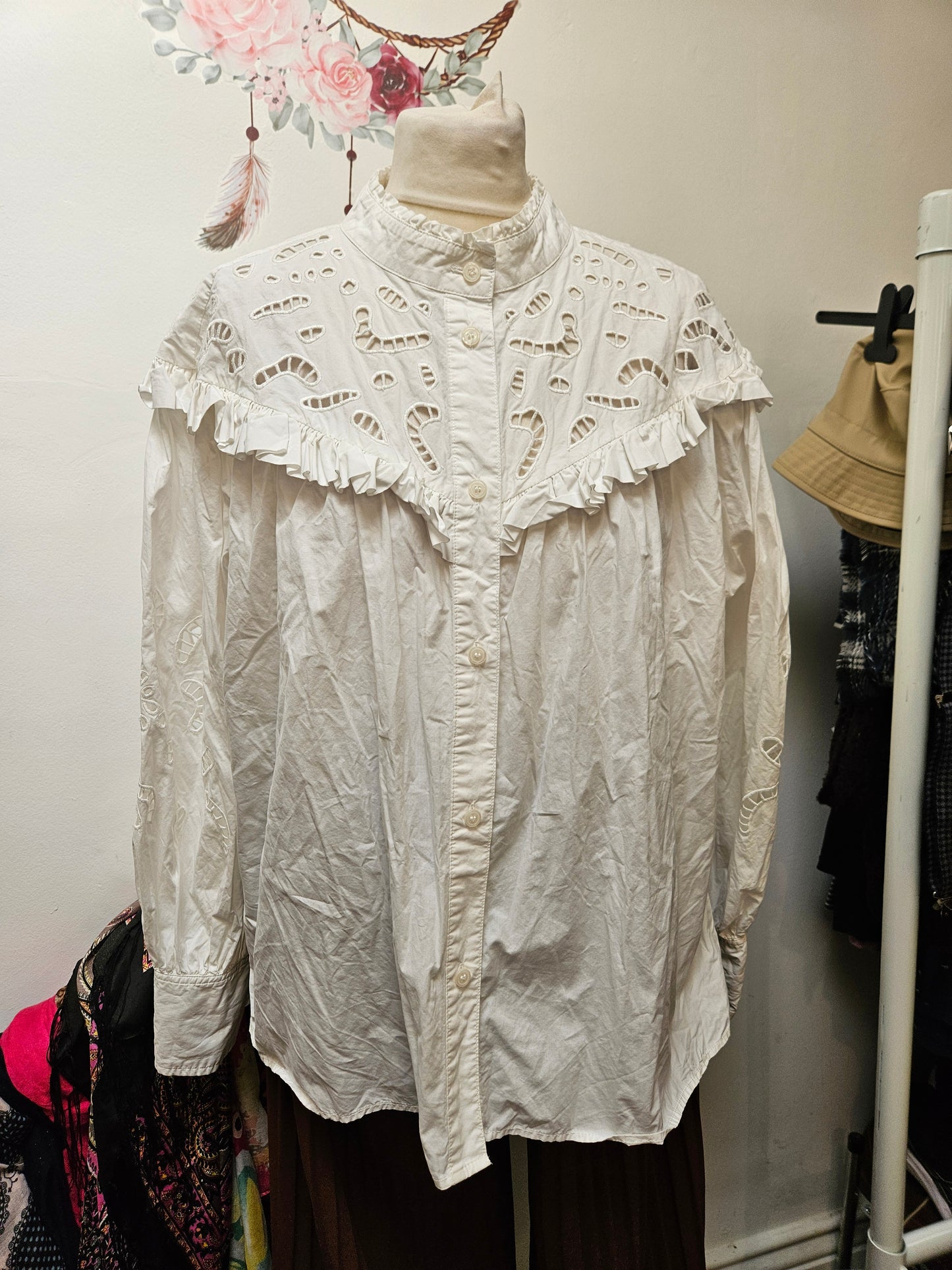 H&M embroidered/lace shirt, size L