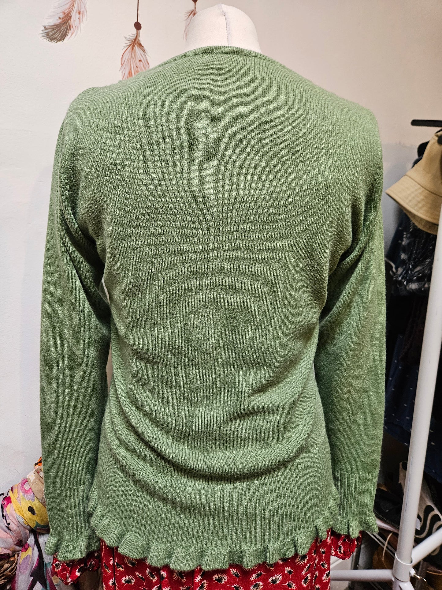II Text green jumper.woth decorative buttons, size S