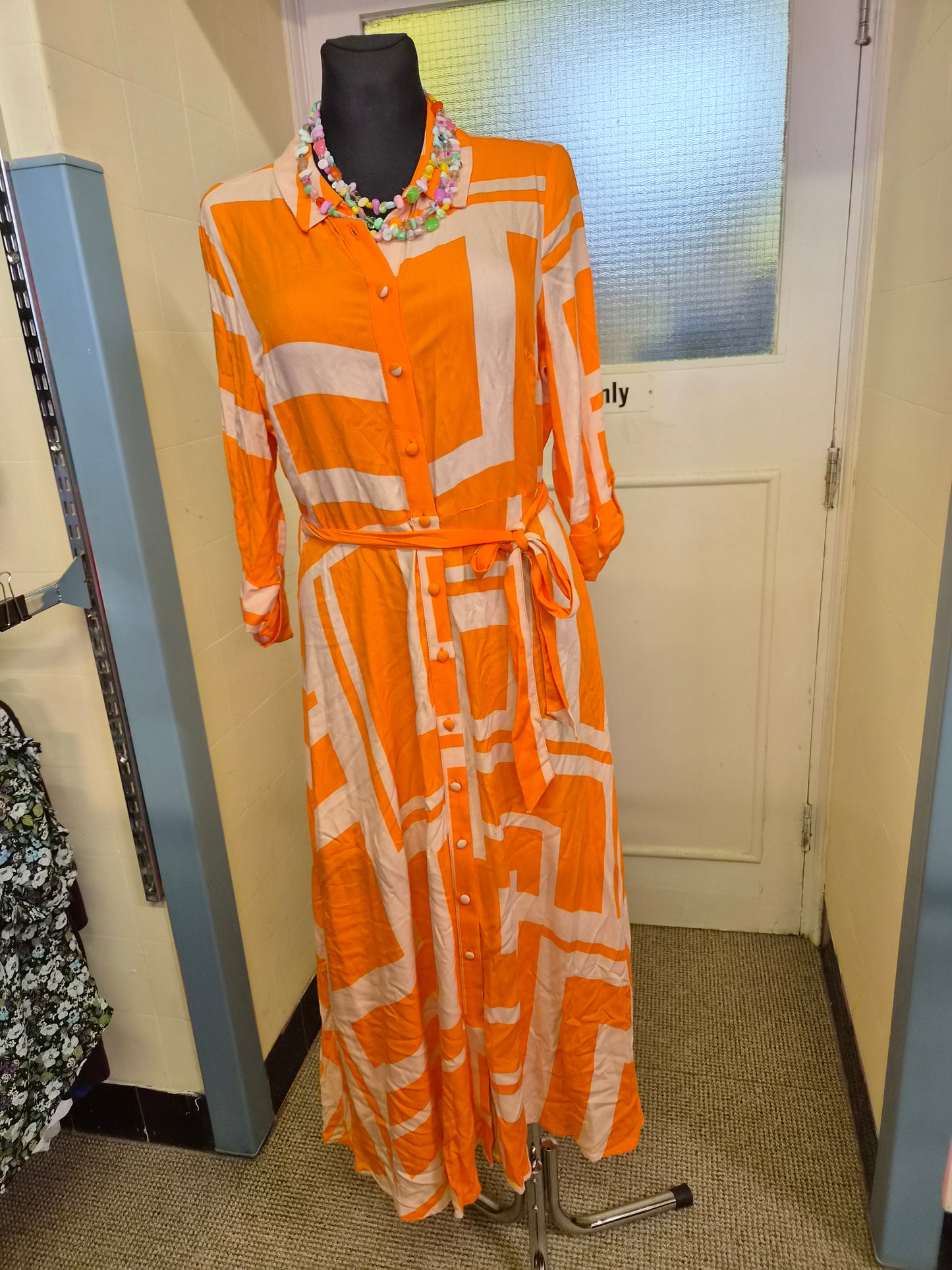 F&F Orange Geo Print Midi Shirt Dress, size 12