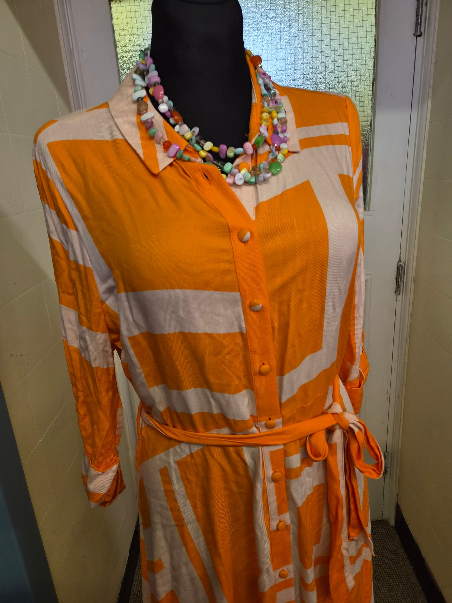 F&F Orange Geo Print Midi Shirt Dress, size 12