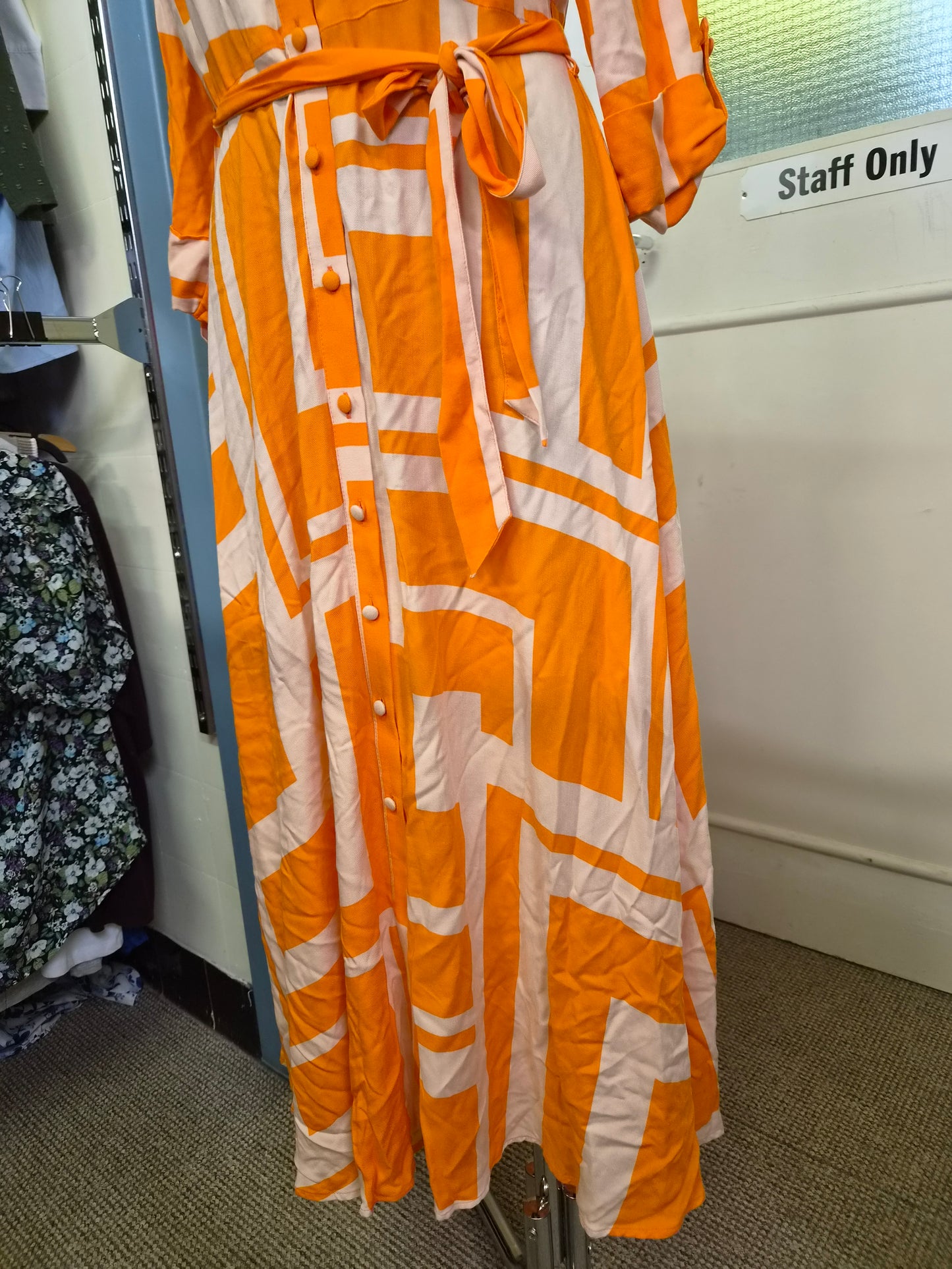 F&F Orange Geo Print Midi Shirt Dress, size 12