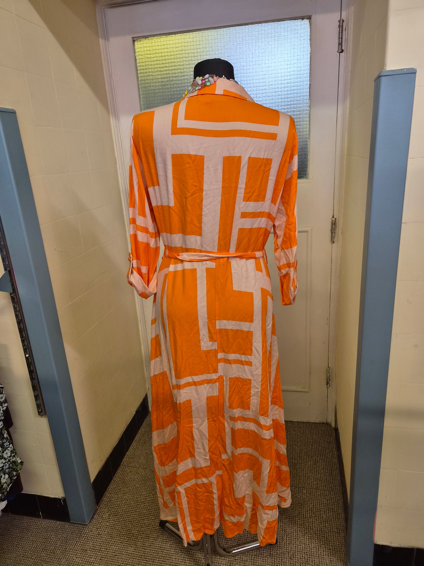 F&F Orange Geo Print Midi Shirt Dress, size 12
