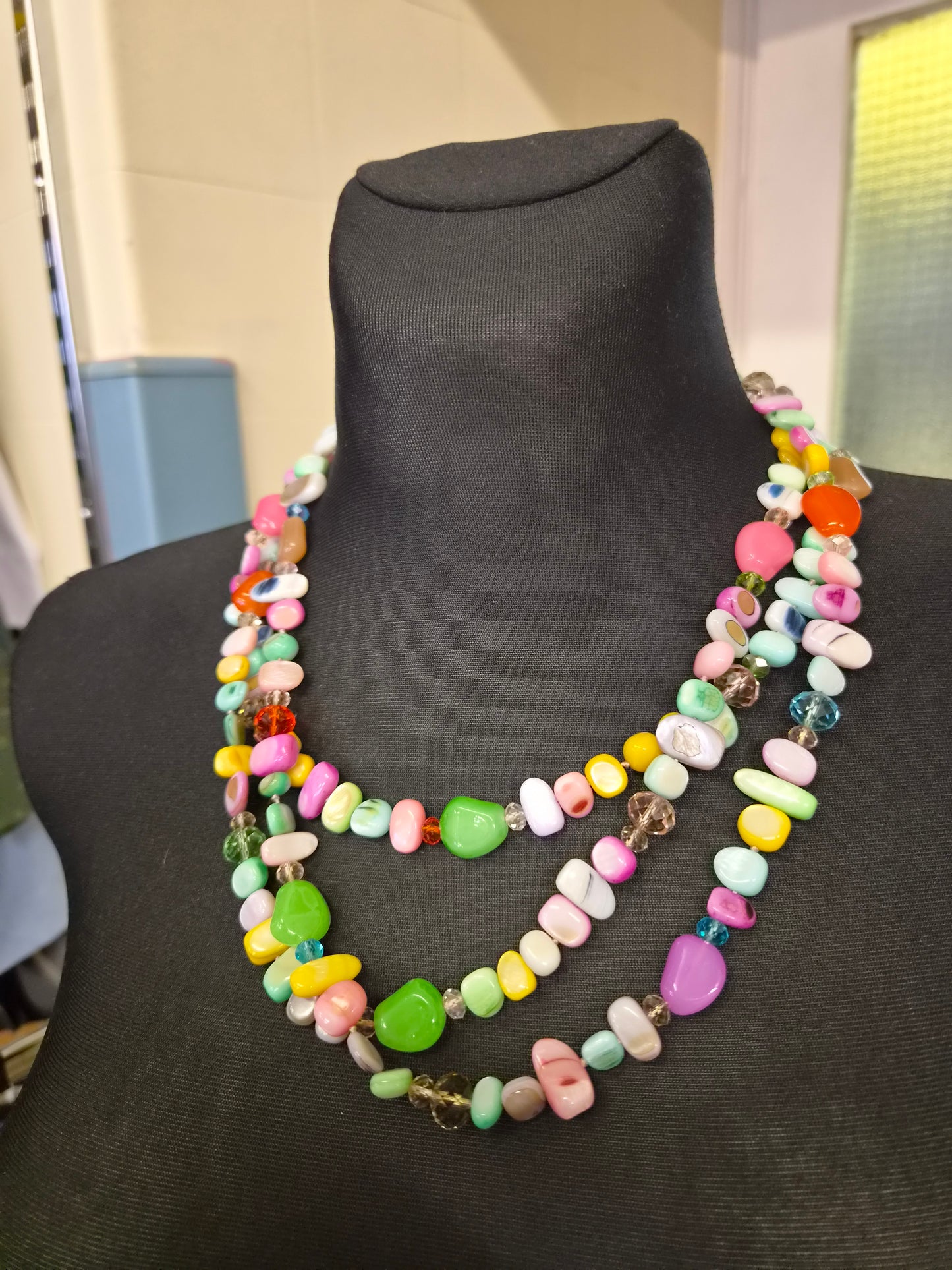 Vibrant, multi-strand pastel statement necklace
