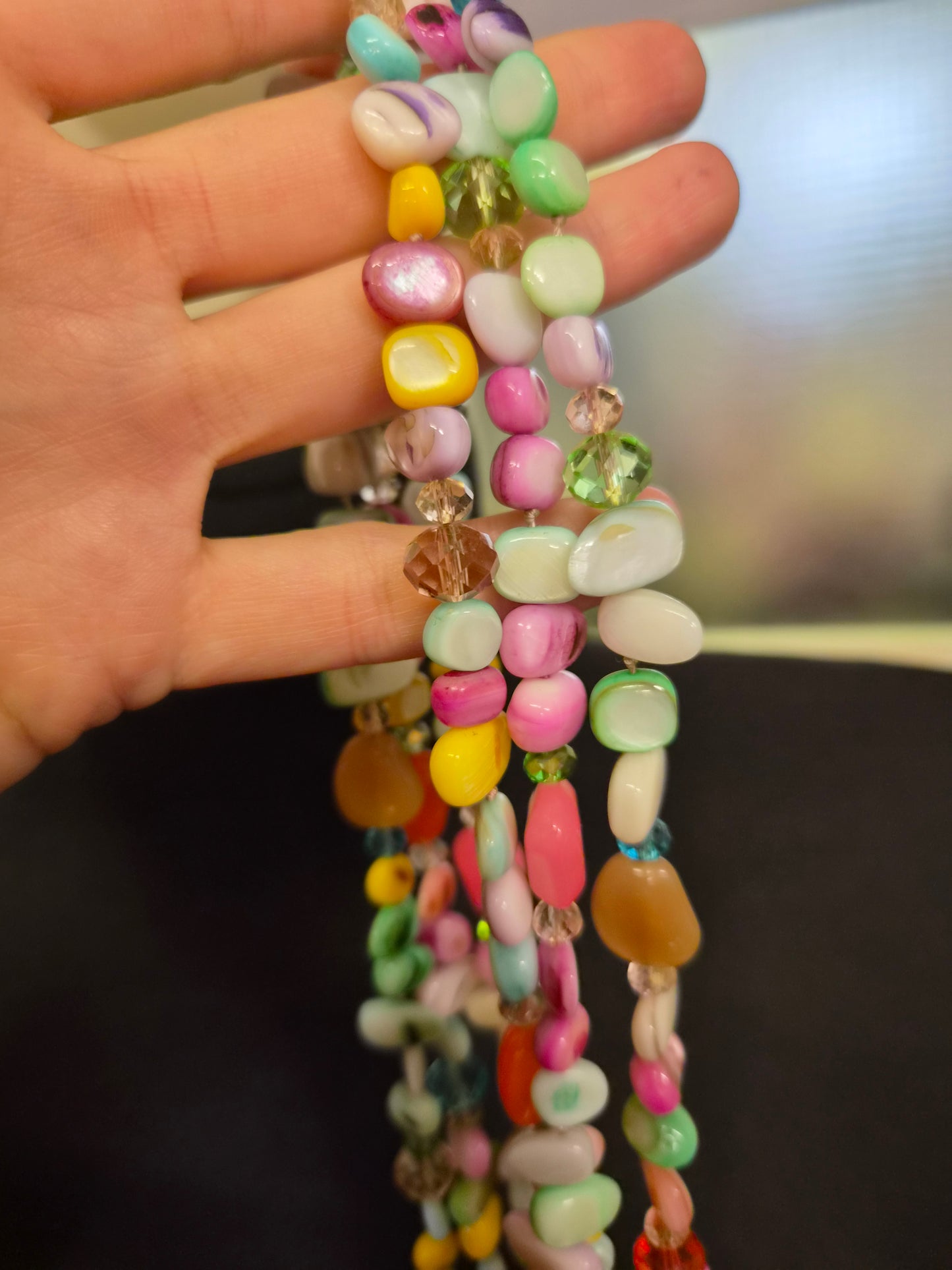 Vibrant, multi-strand pastel statement necklace