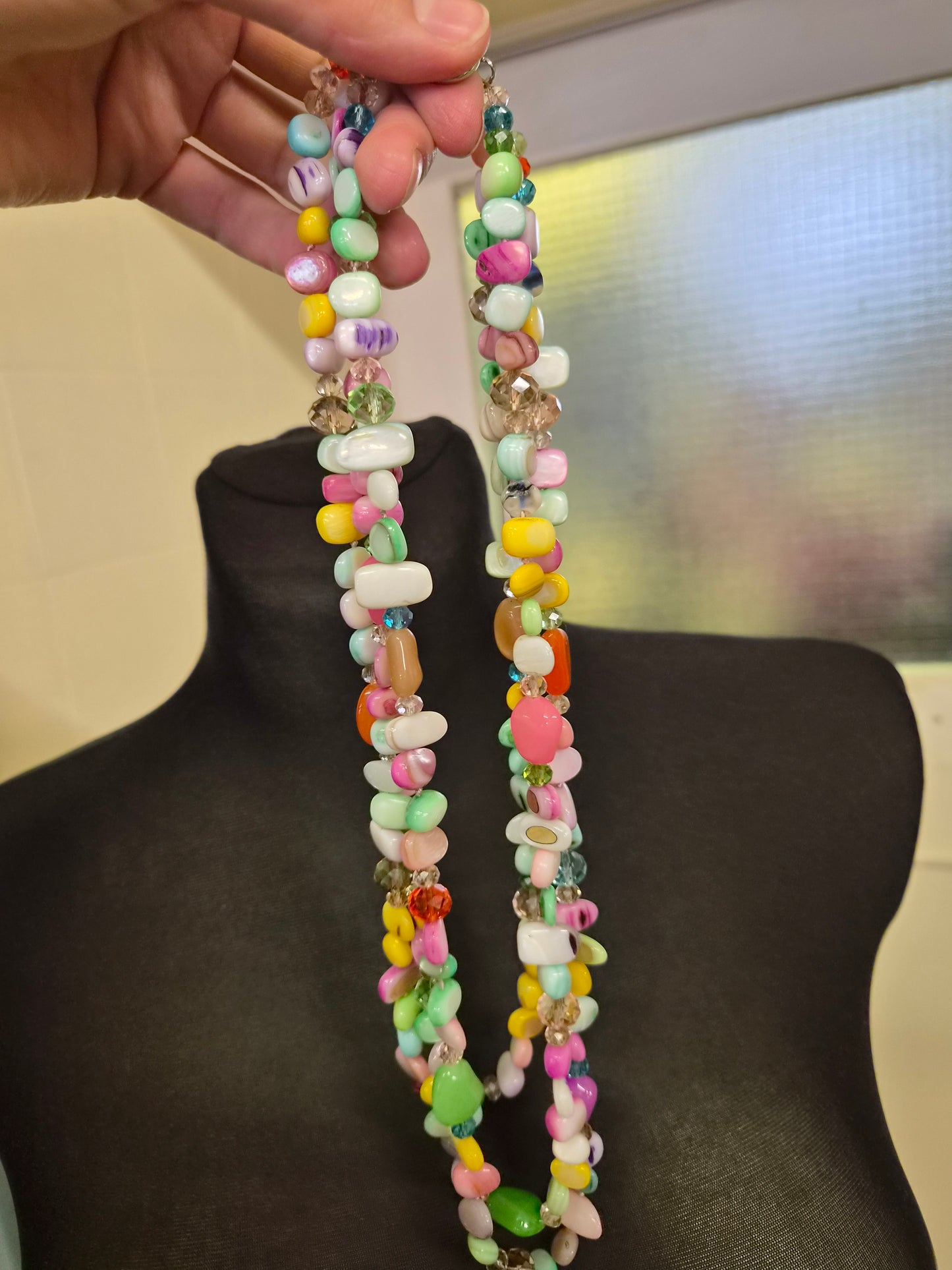 Vibrant, multi-strand pastel statement necklace