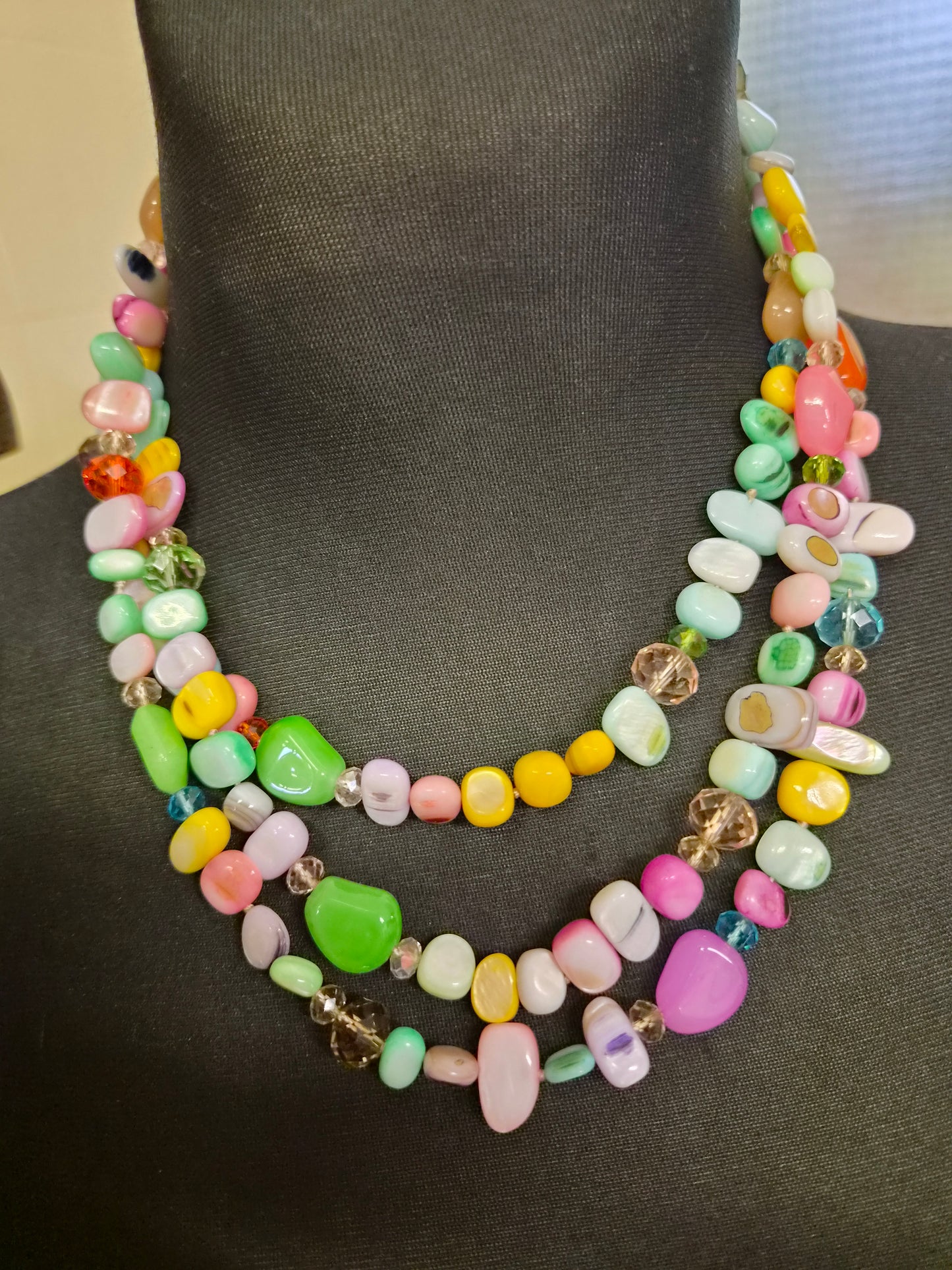 Vibrant, multi-strand pastel statement necklace