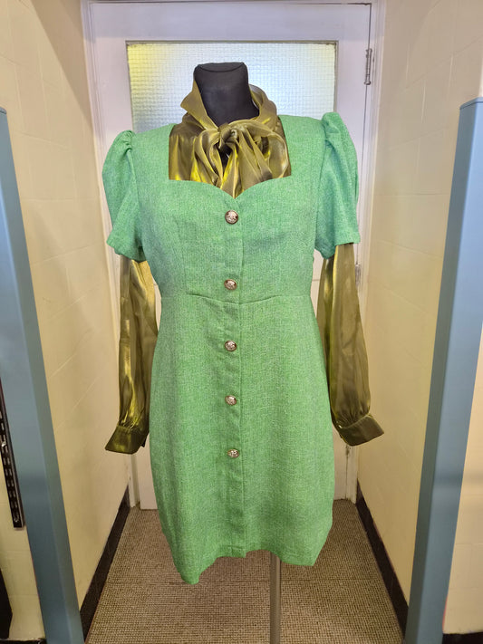 Shein, sweetheart neck, puff sleeve, button front dress, size L