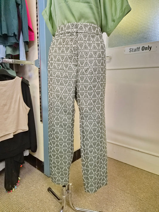 Next, geometric patterned straight-leg trousers, size 18