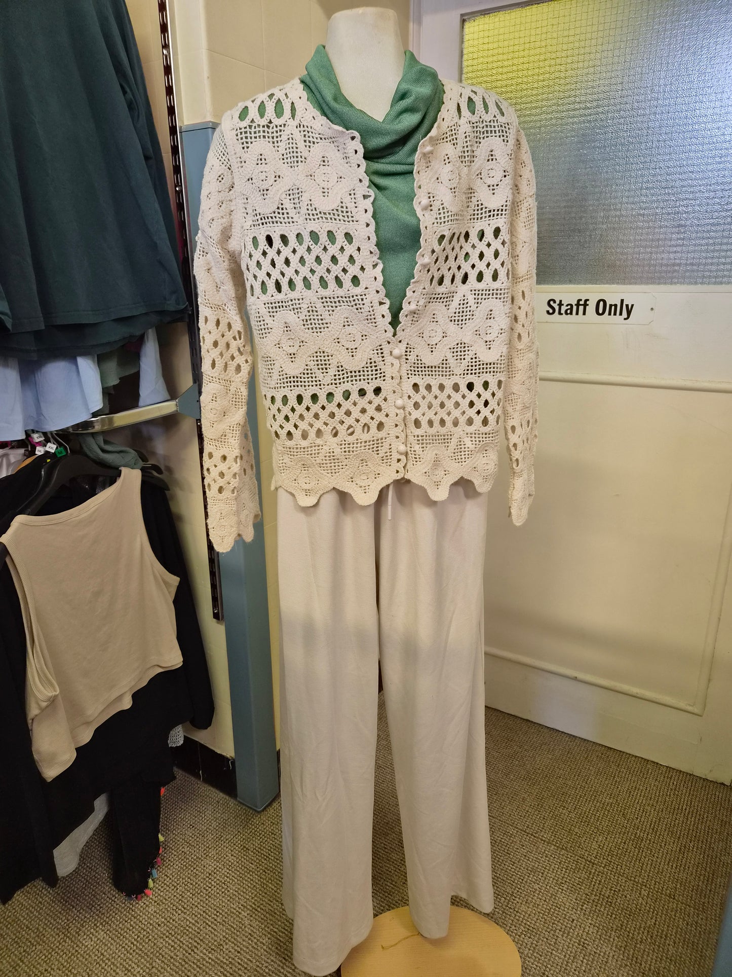 River Island, Cream,  High Waisted, Wide Leg Joggers, size L