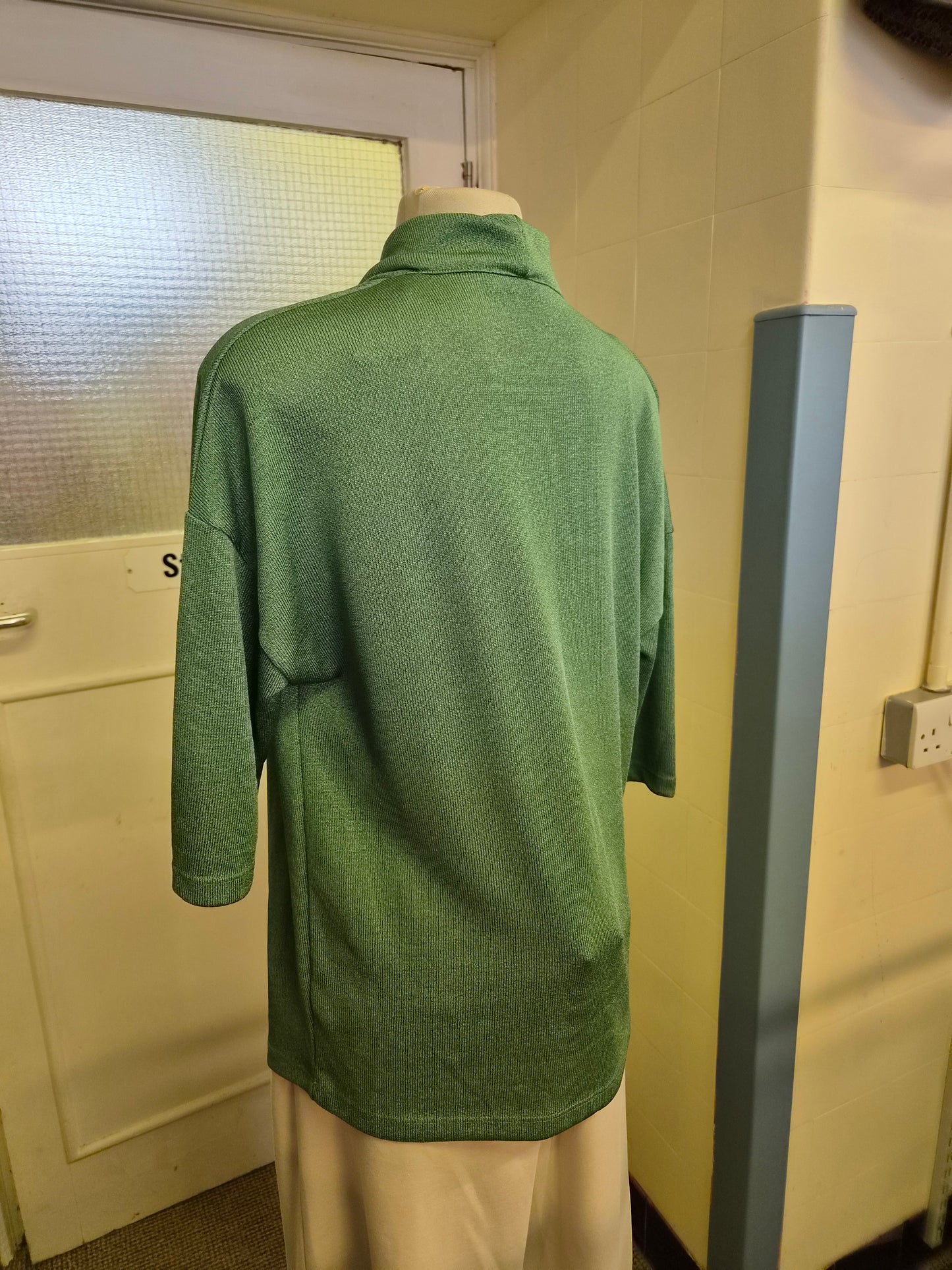 Gallery, sage green, lightweight top, relaxed cowl neckline, size XS