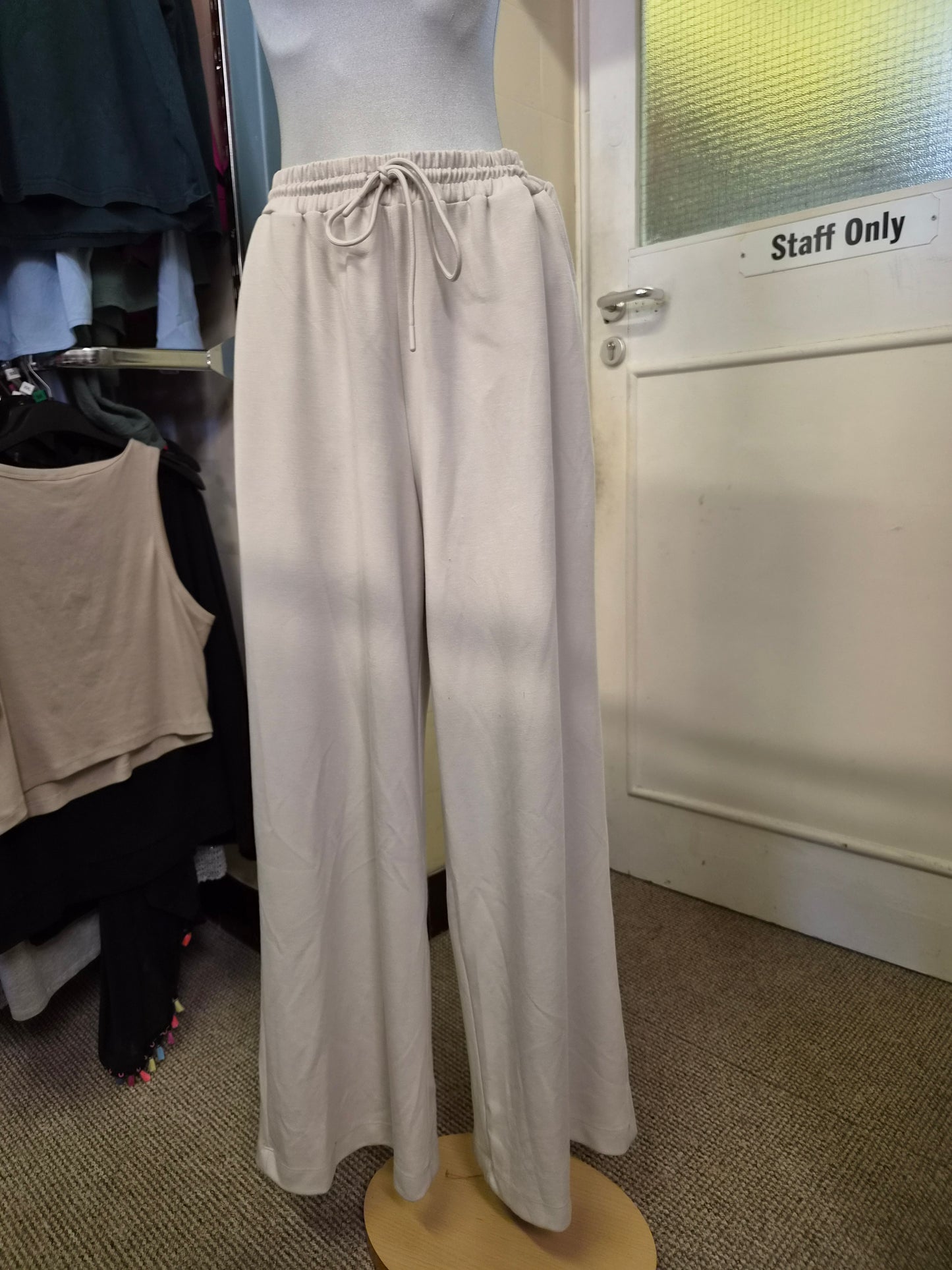 River Island, Cream,  High Waisted, Wide Leg Joggers, size L