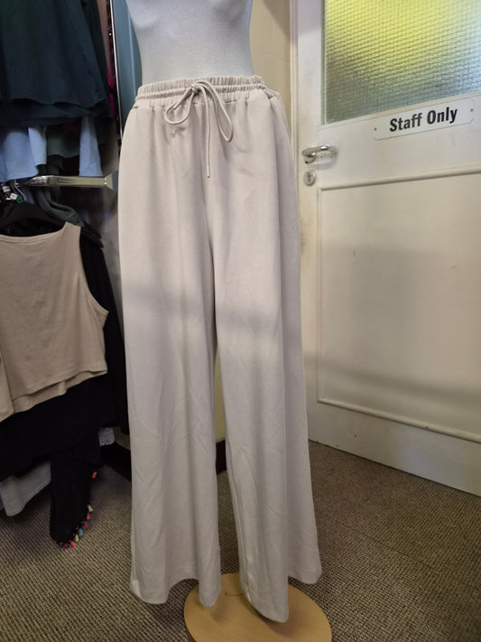 River Island, Cream,  High Waisted, Wide Leg Joggers, size L