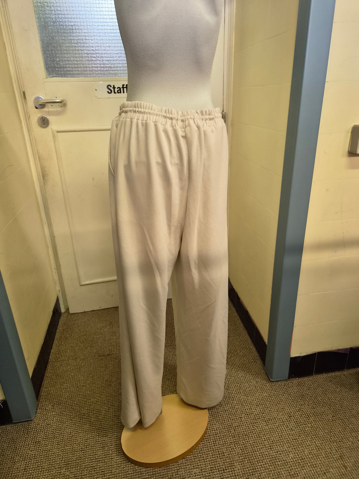 River Island, Cream,  High Waisted, Wide Leg Joggers, size L