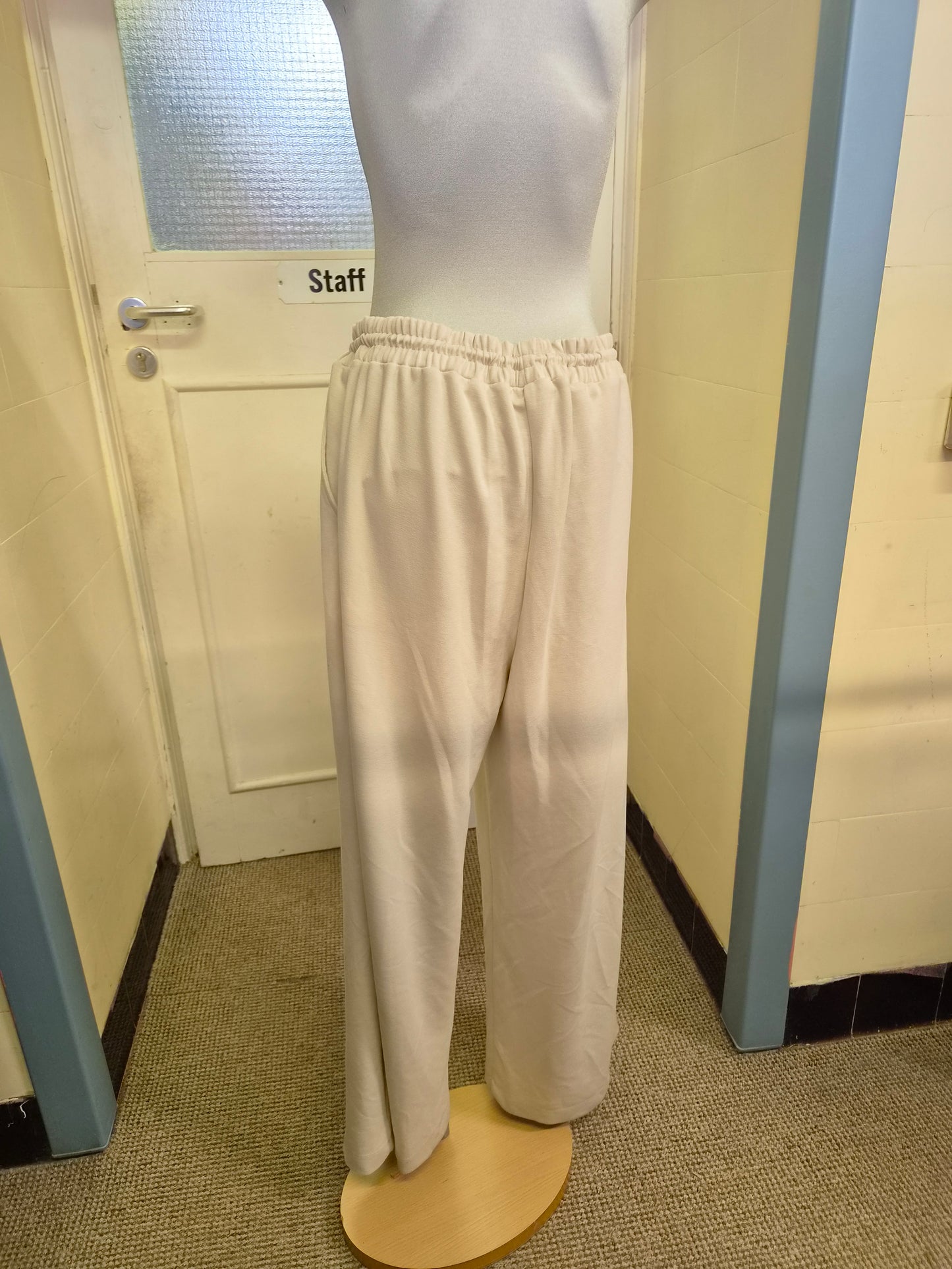 River Island, Cream,  High Waisted, Wide Leg Joggers, size L