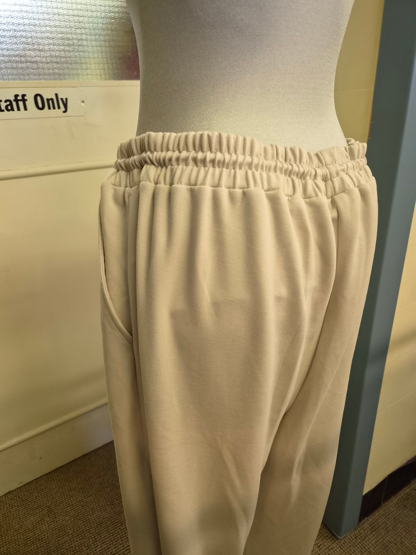 River Island, Cream,  High Waisted, Wide Leg Joggers, size L