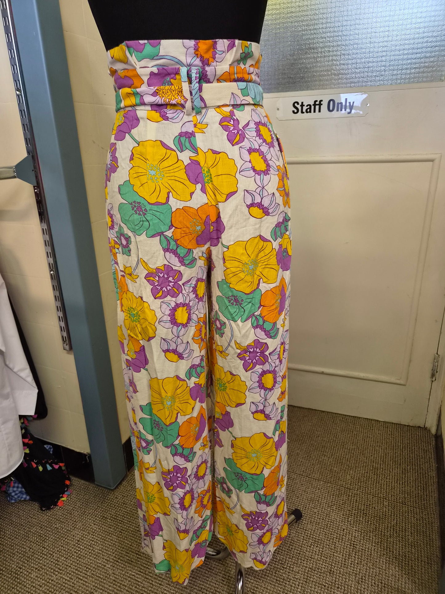 ASOS DESIGN Oversized, Floral, Printed Paperbag Waist, Wide Leg Trouser,  with Linen, size XS (UK 4)