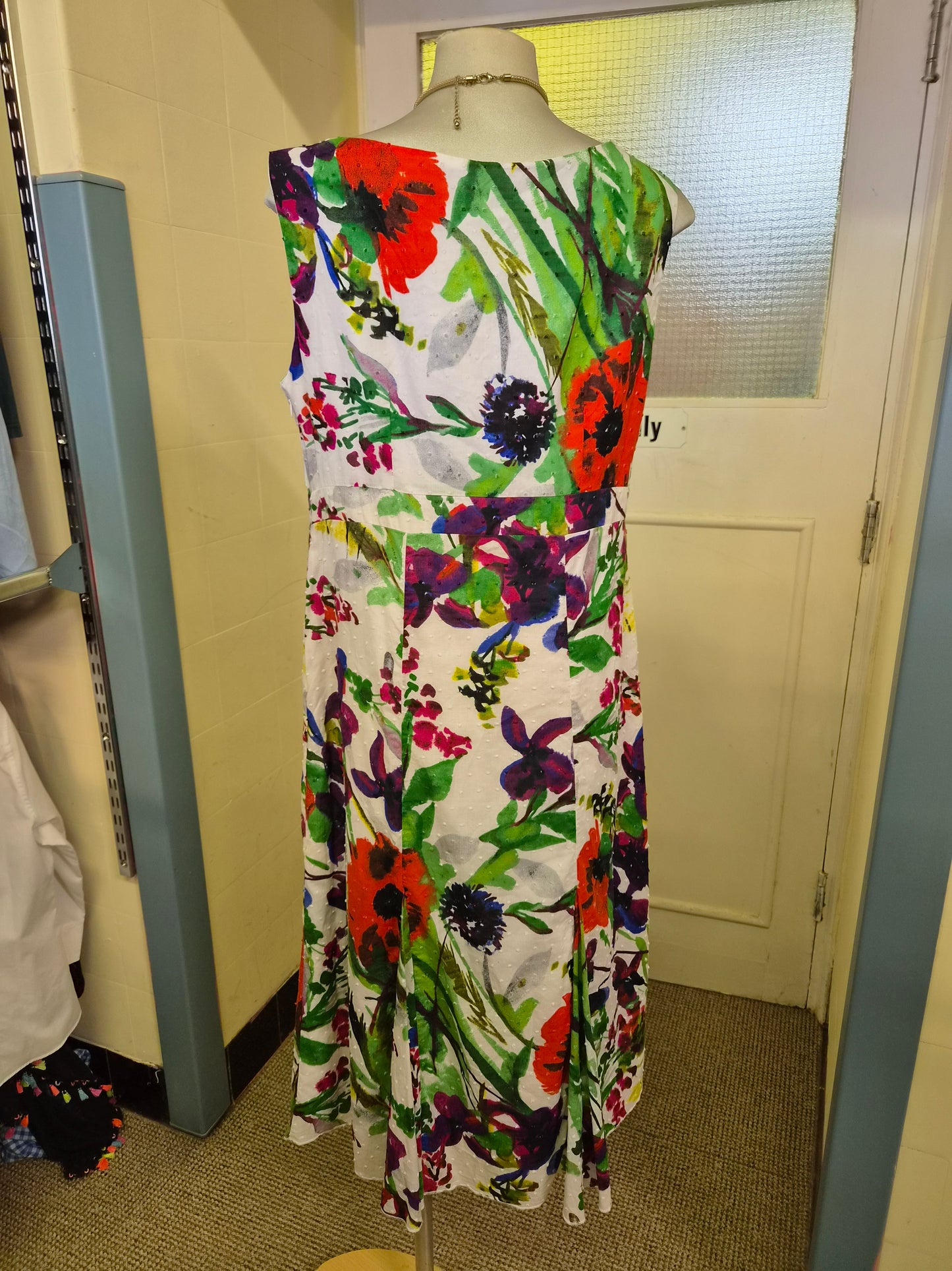 Per Una, multicoloured,  sleeveless floral dress, size 14