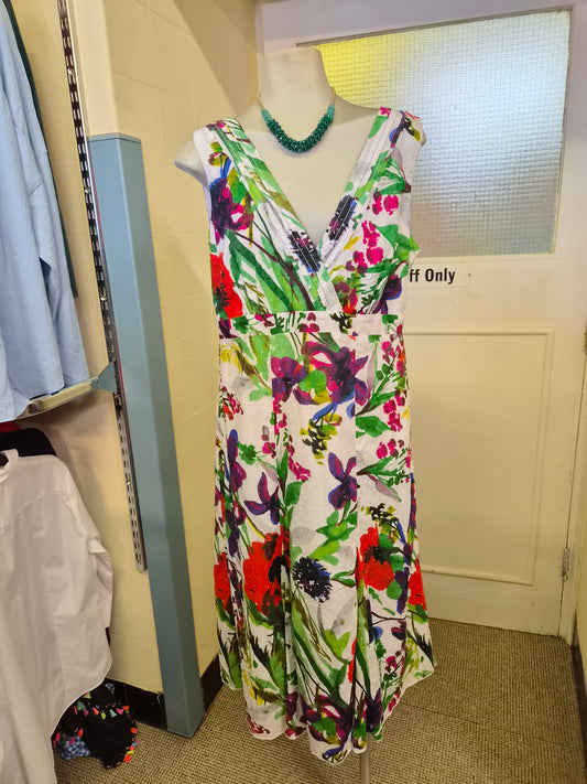 Per Una, multicoloured,  sleeveless floral dress, size 14