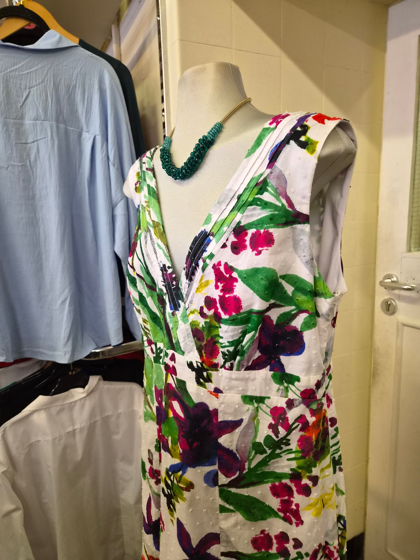 Per Una, multicoloured,  sleeveless floral dress, size 14