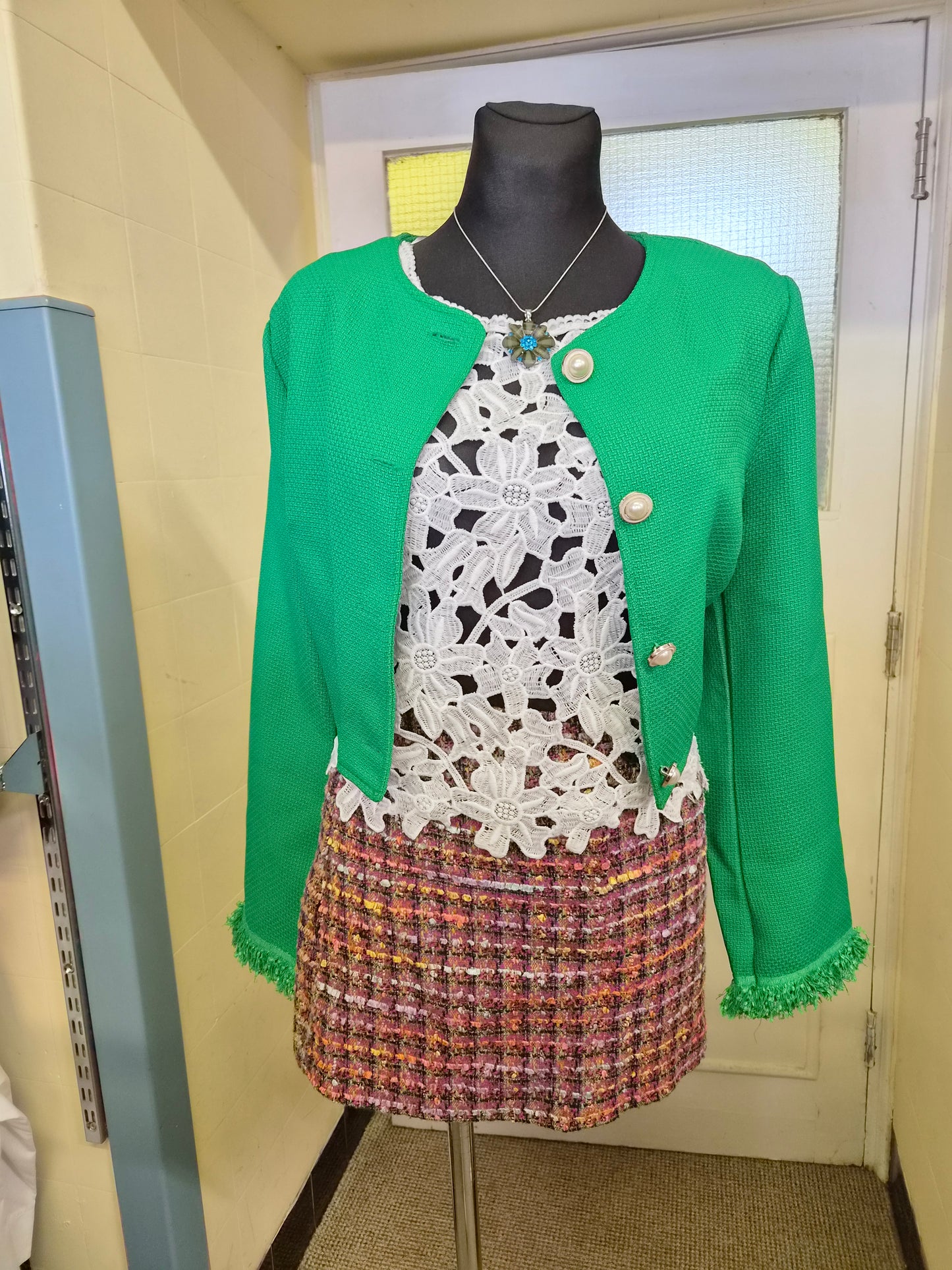 Shein, green cropped jacket with golden buttons, size L