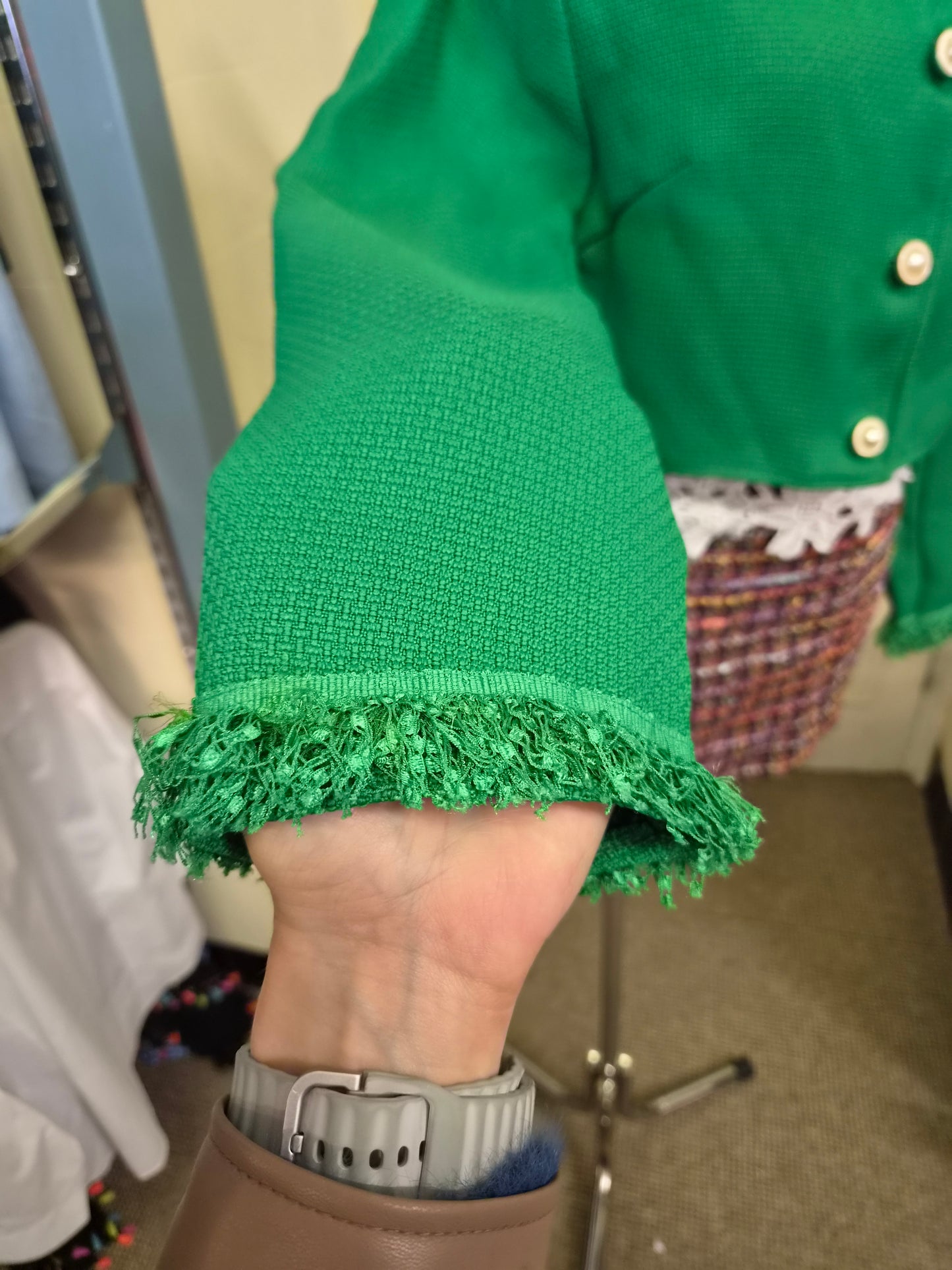 Shein, green cropped jacket with golden buttons, size L
