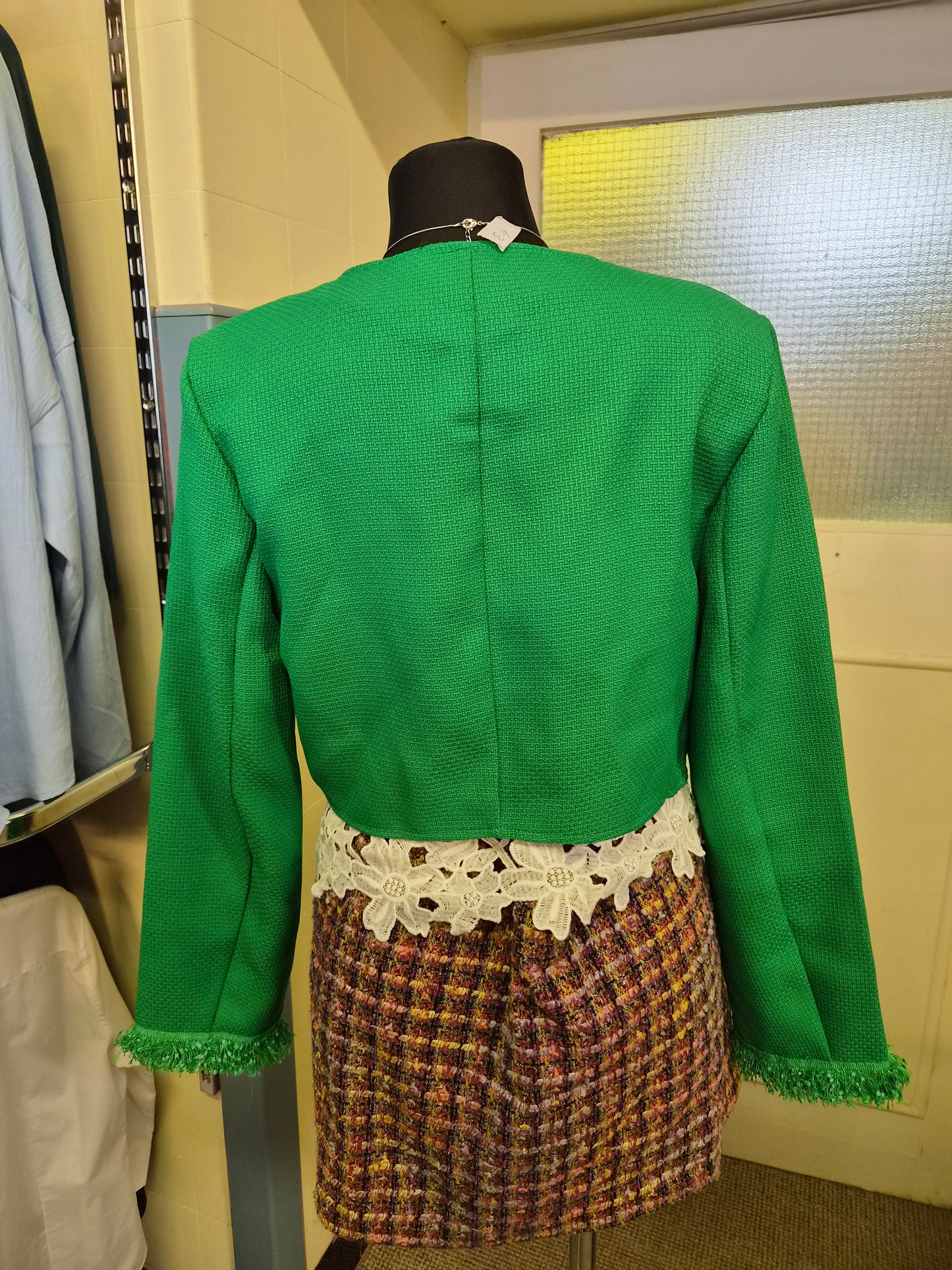 Shein, green cropped jacket with golden buttons, size L