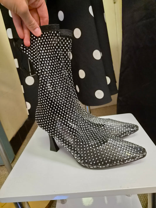 Primark x Rita Ora Rhinestone Mesh Heeled Ankle Boots, new, size 5