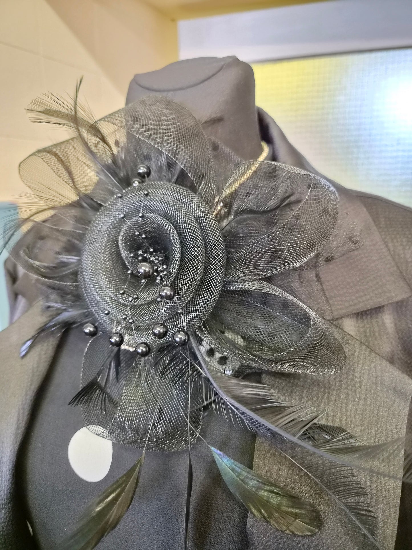 Black, tulle/flower headpiece