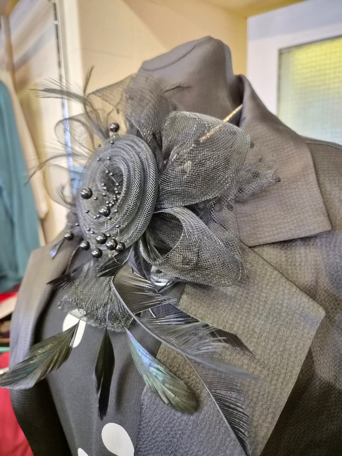 Black, tulle/flower headpiece