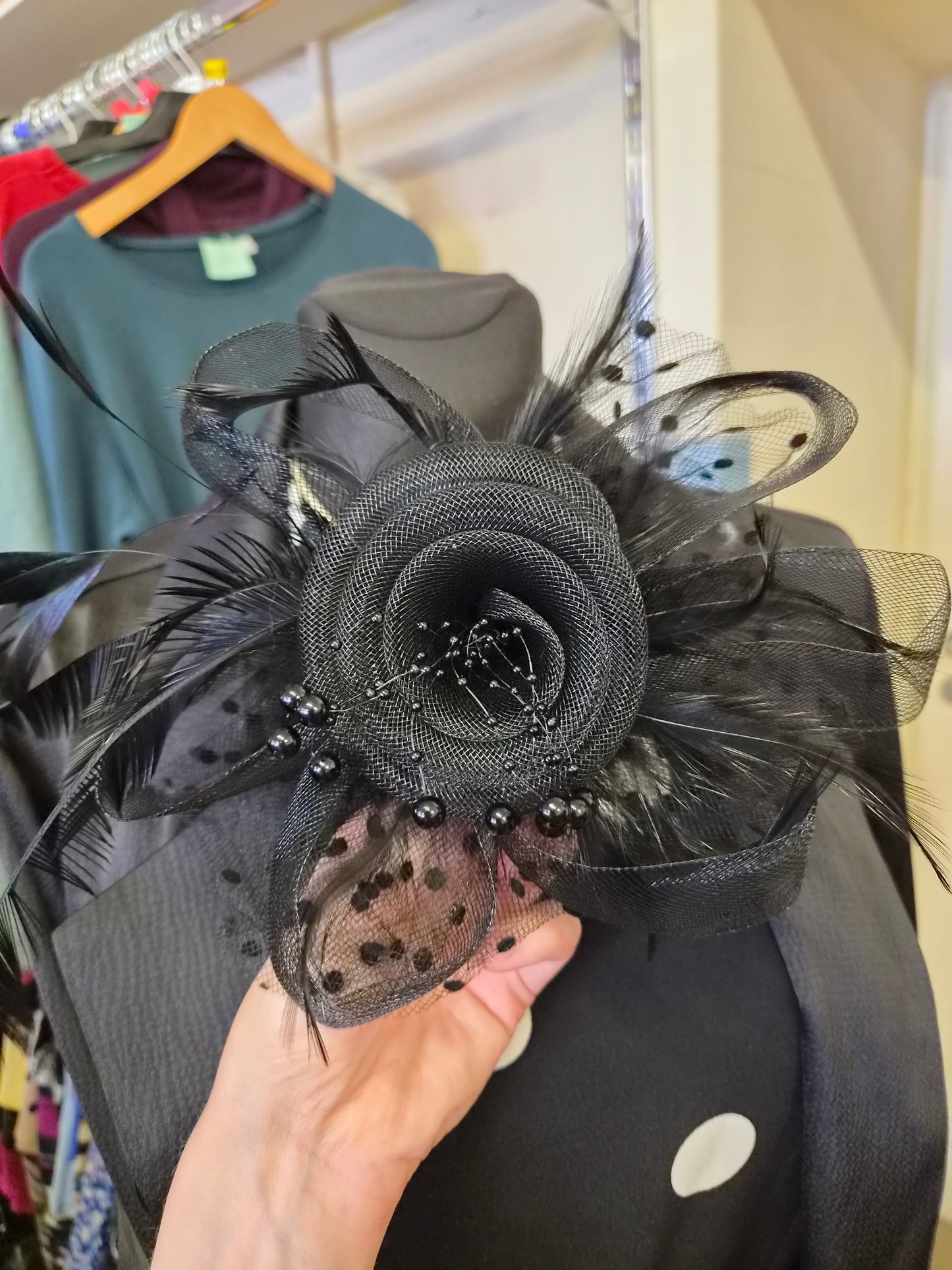 Black, tulle/flower headpiece