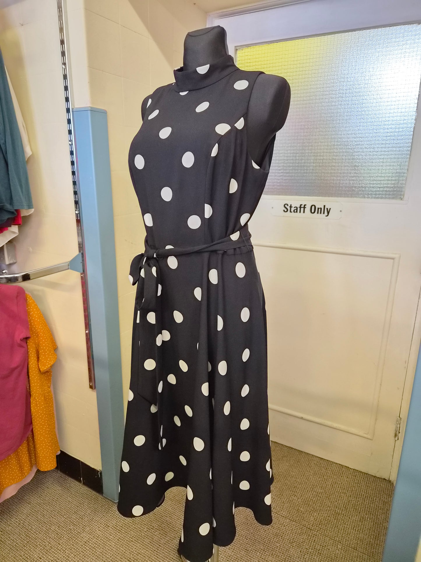 SLNY, mock neck, polka dot, midi dress, size 10