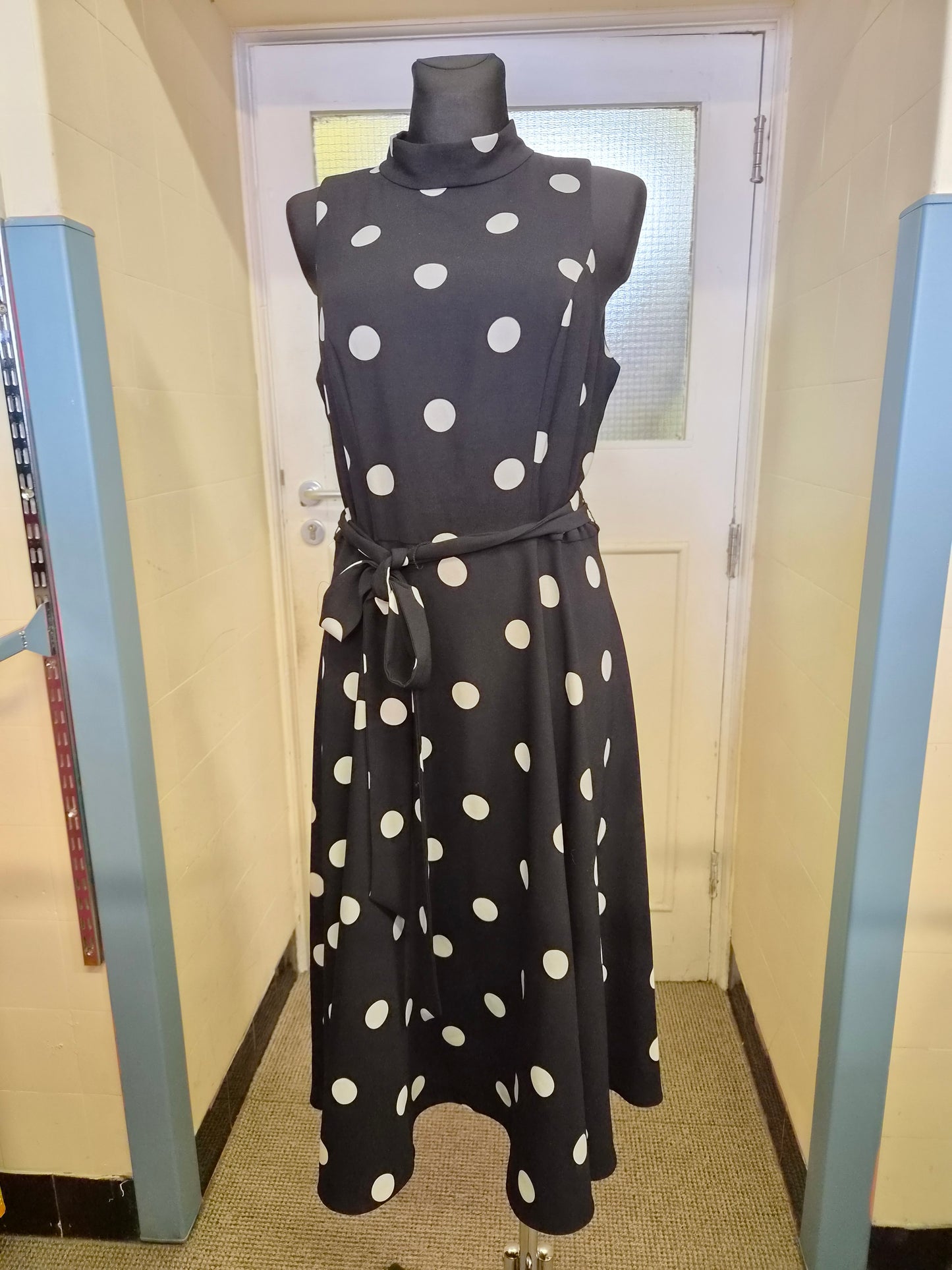 SLNY, mock neck, polka dot, midi dress, size 10