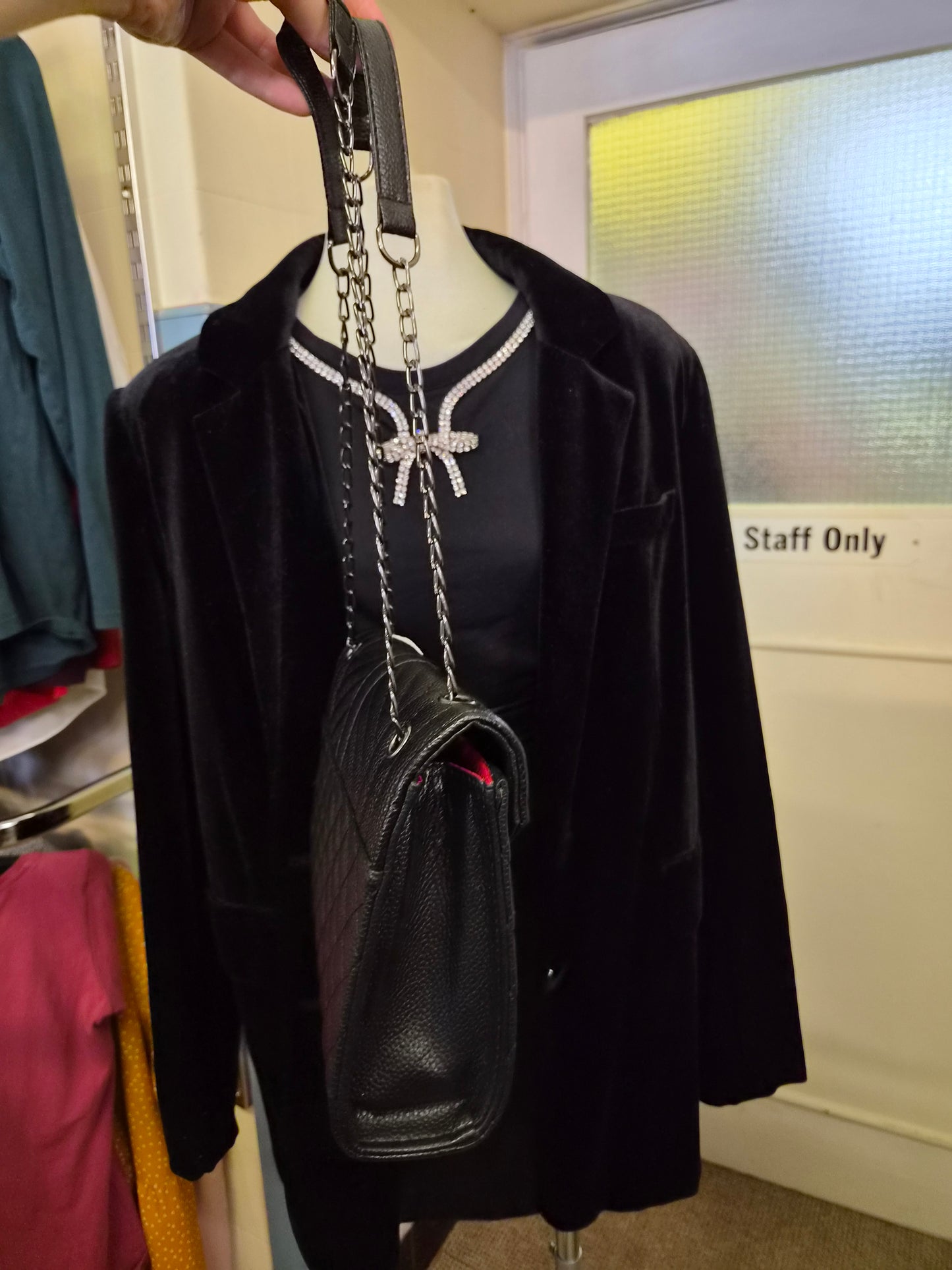 Gallery, black velvet single-breasted blazer, size 12