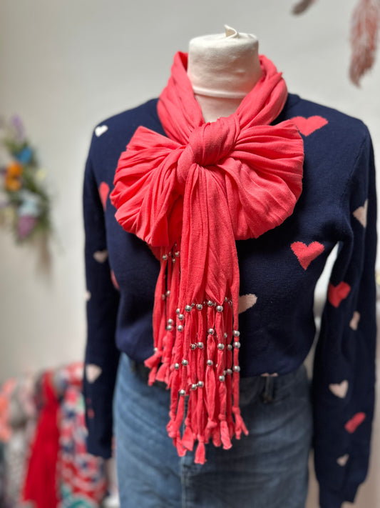 Coral Fringed Scarf
