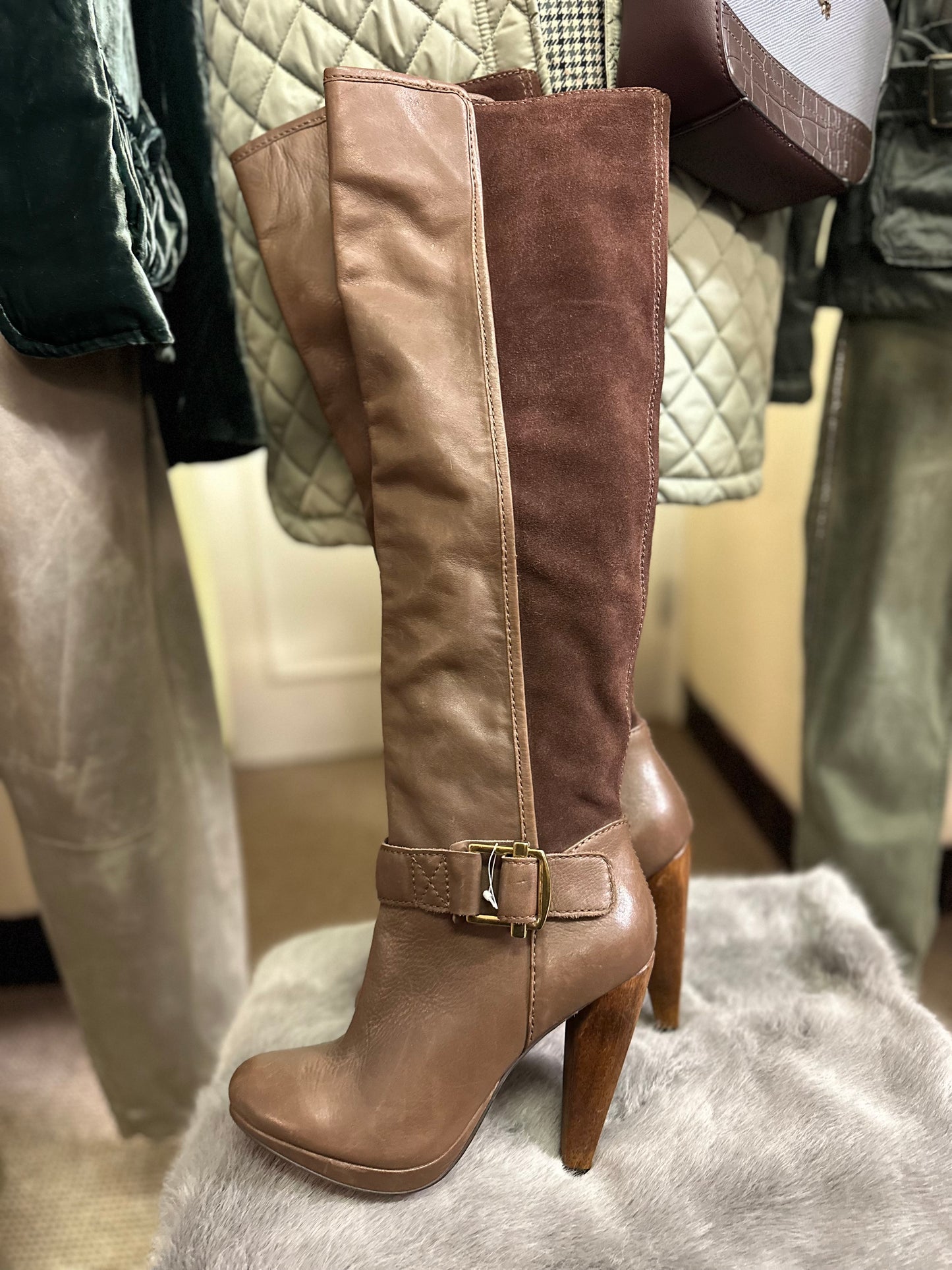 Stunning French Connection Real Leather & Suede Long Boots As New Size 6.5 RRP £200!!
