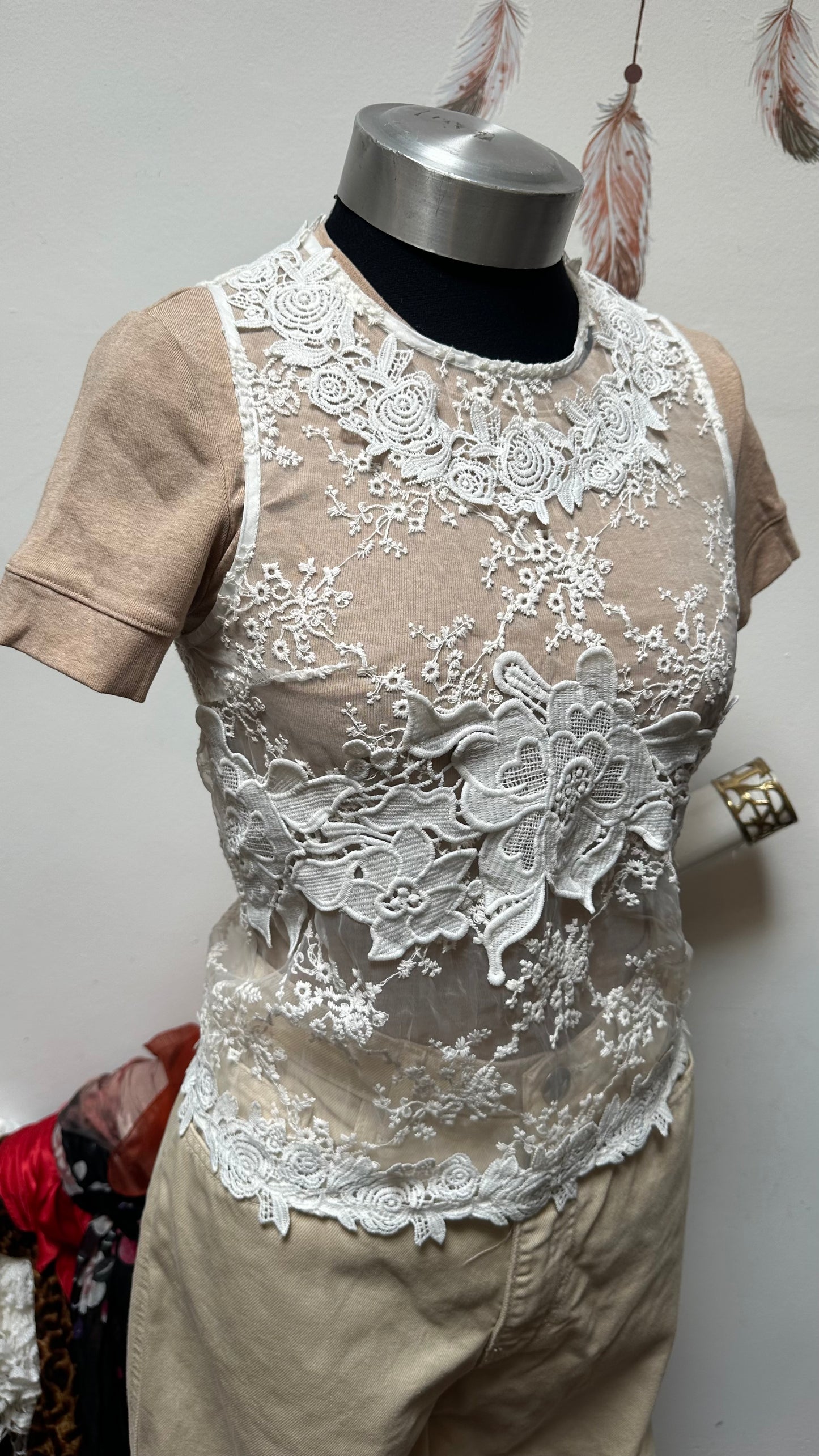 White Sheer Lace Top Size S