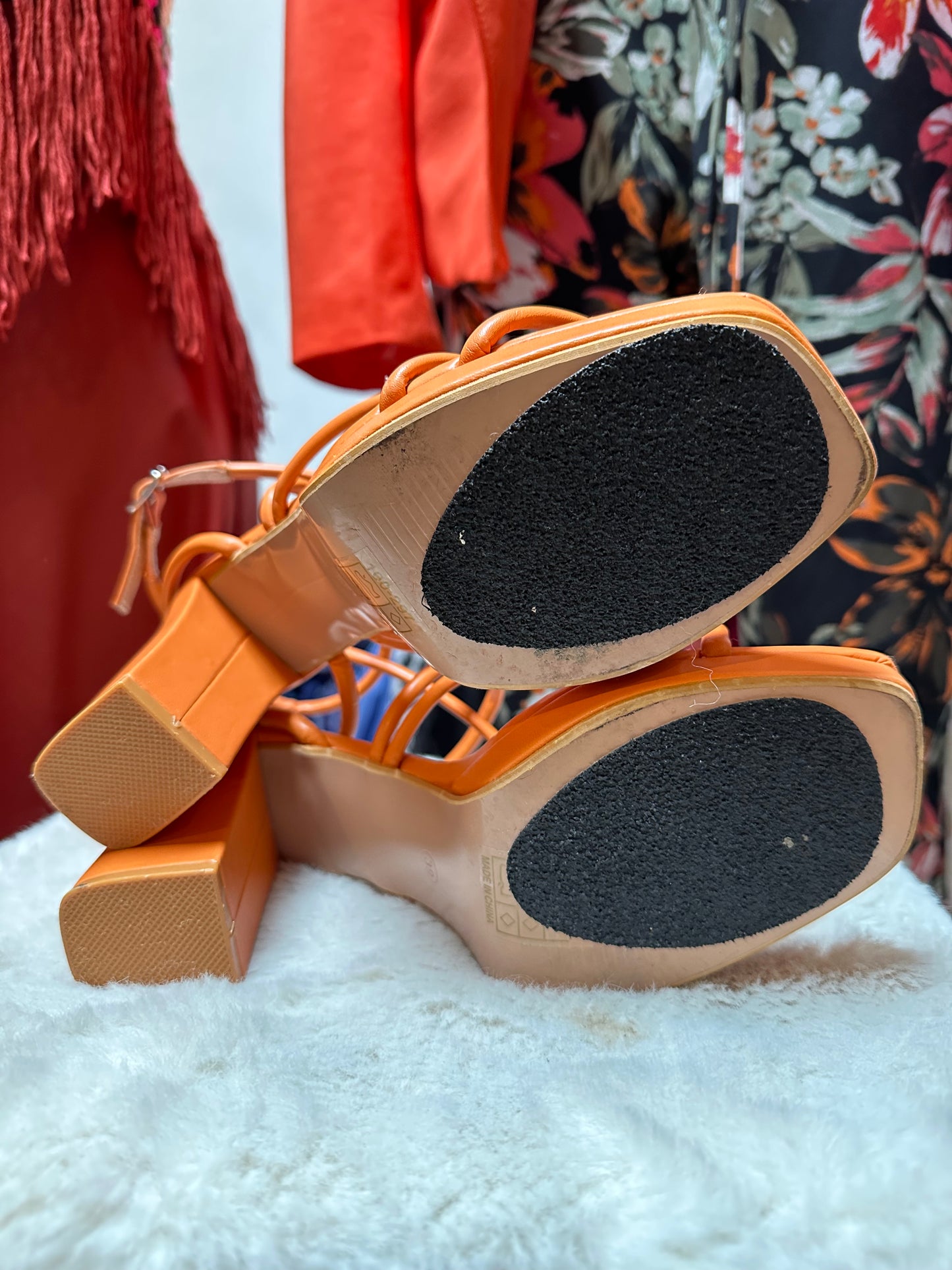 Orange Block Heels Size 6