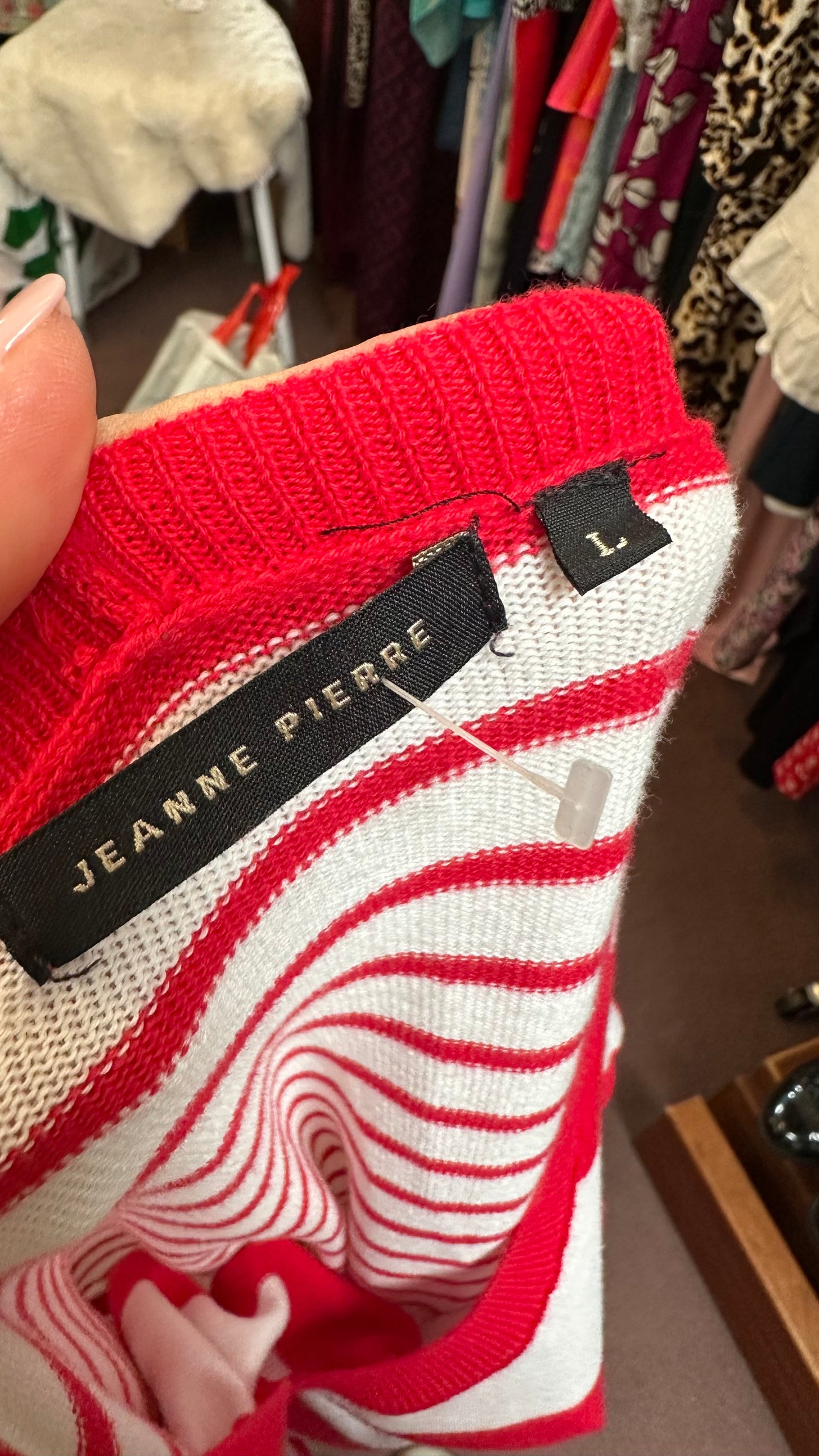 Jeanne Pierre Red & White 100% Cotton Sweater Size 14