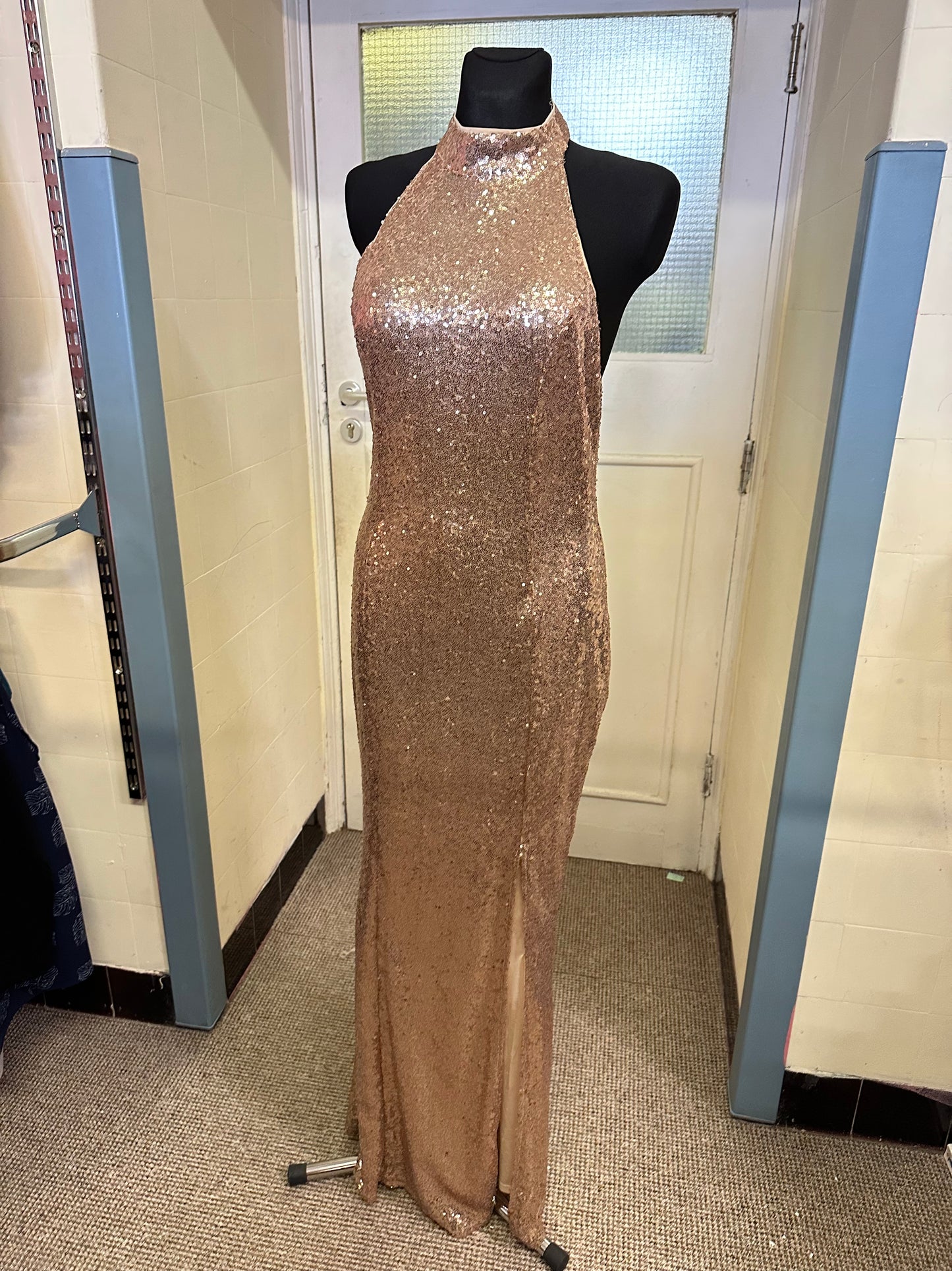 Rose Gold Sequin Occasion Wear Dress Size 12 (small patch of sequins missing, see photo)