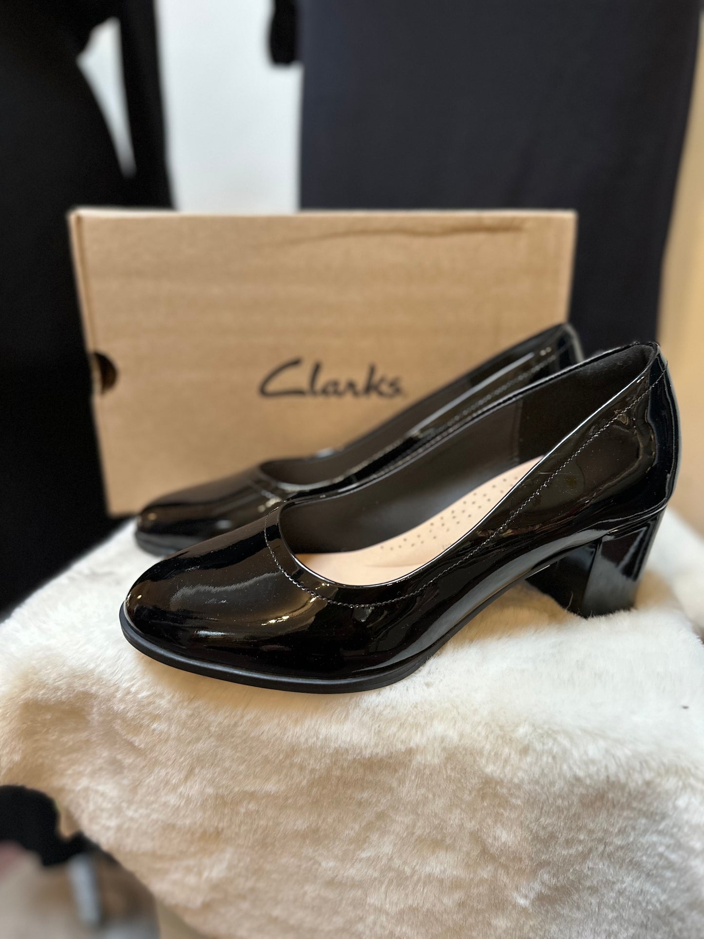 Clarks Patent Low Block Heel New with Box Size 6.5