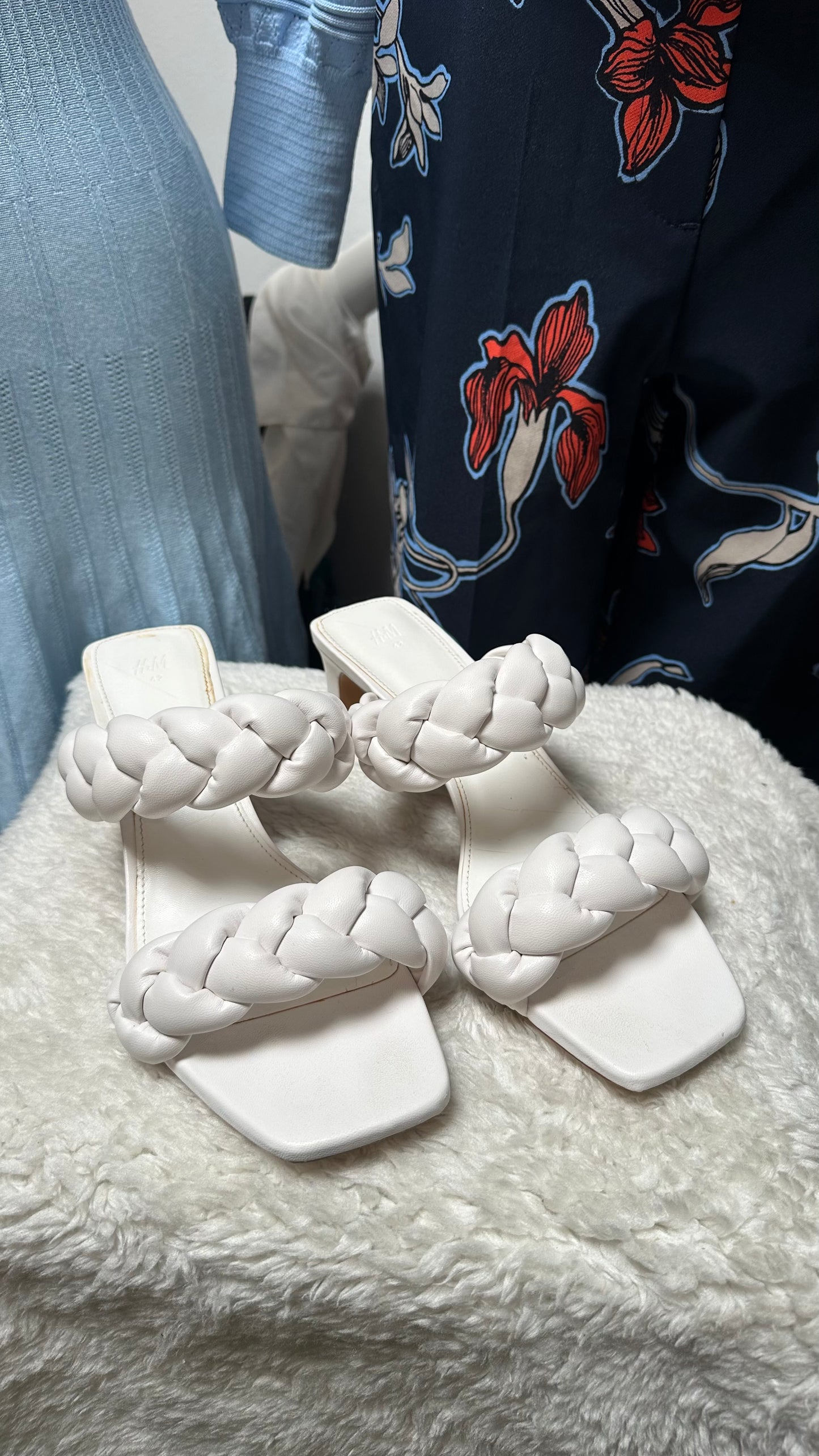 H&M White Braided Mules Size 7.5 (EU 42)