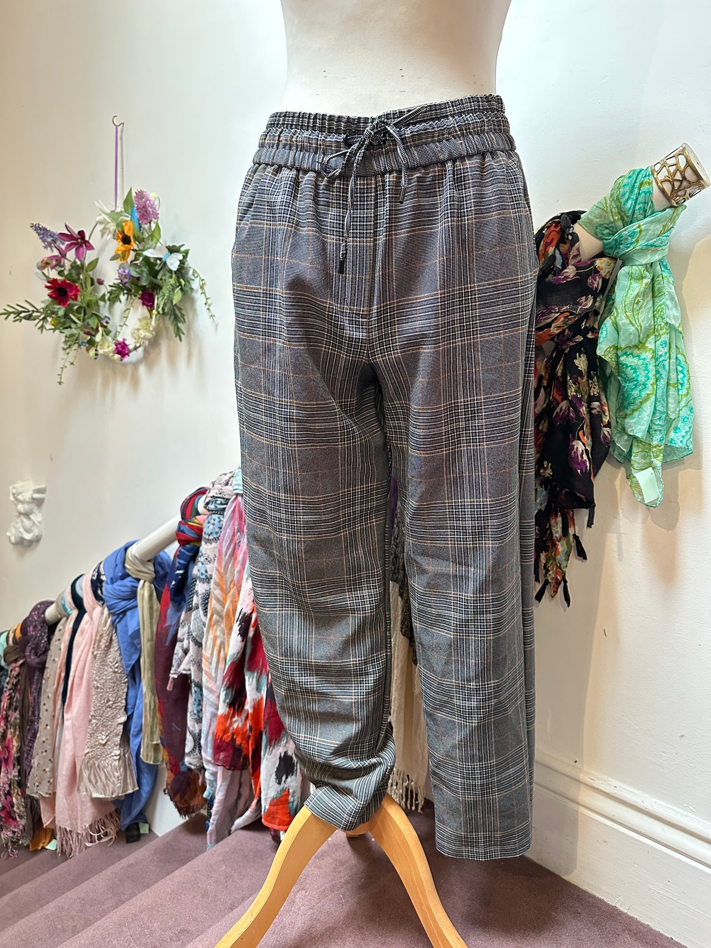 Primark Houndstooth Drawstring Trousers Size 14