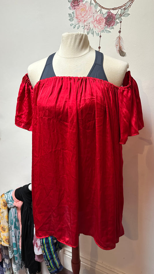 Red Satin Top Best Fit Size XXL
