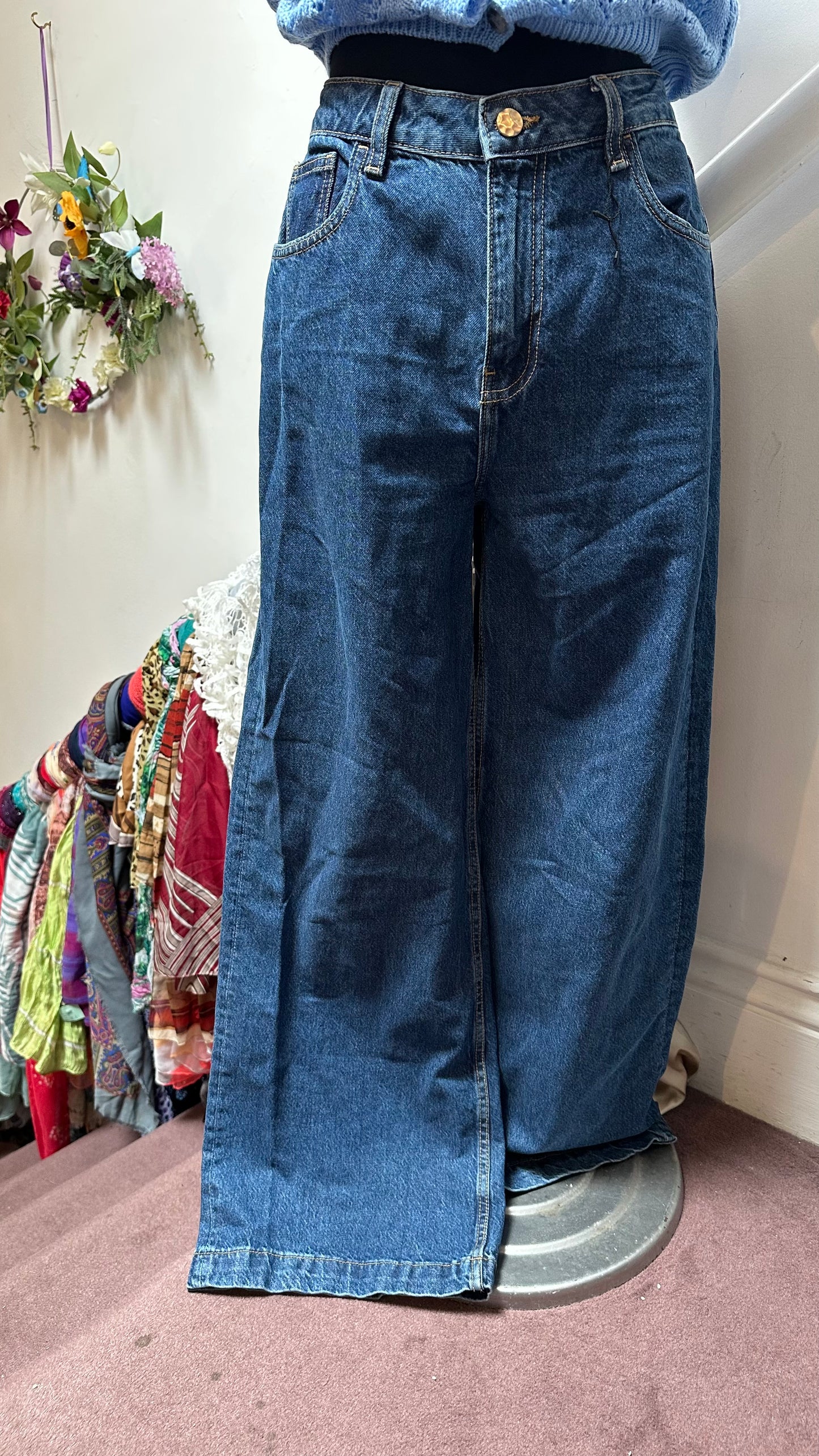Primark Wide Leg 100% Cotton Jeans Size 8