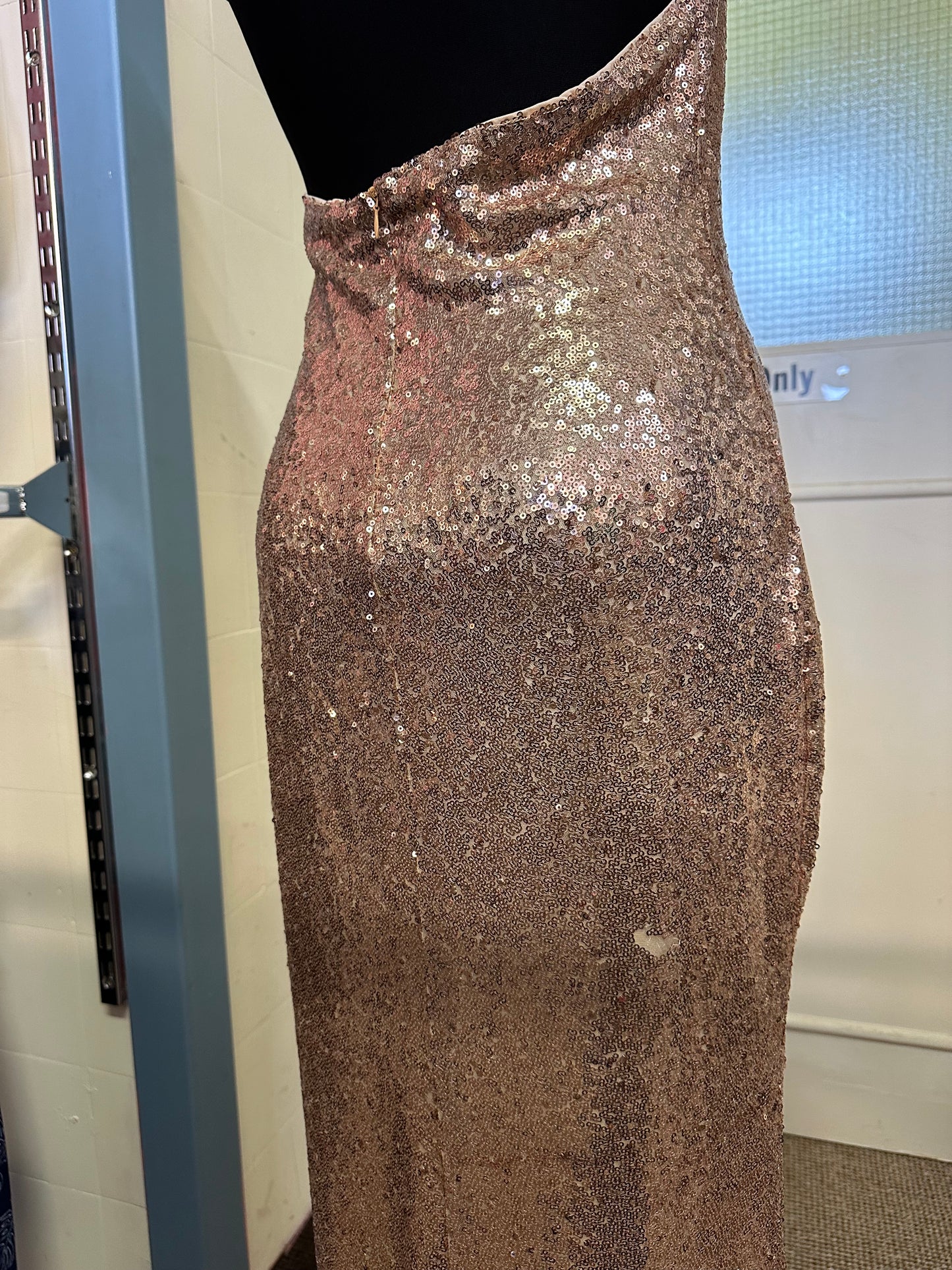 Rose Gold Sequin Occasion Wear Dress Size 12 (small patch of sequins missing, see photo)