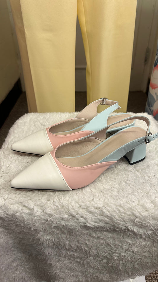 Pink/Blue/White Low Block Heel Slingback New without Tags Size 5