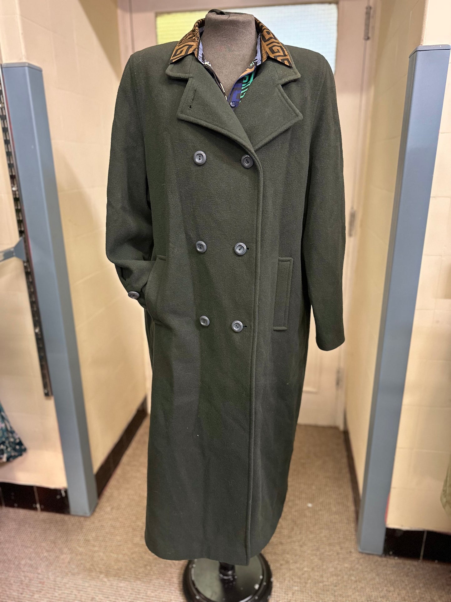 Pure Wool Forest Green Full Length Coat Size 16/18